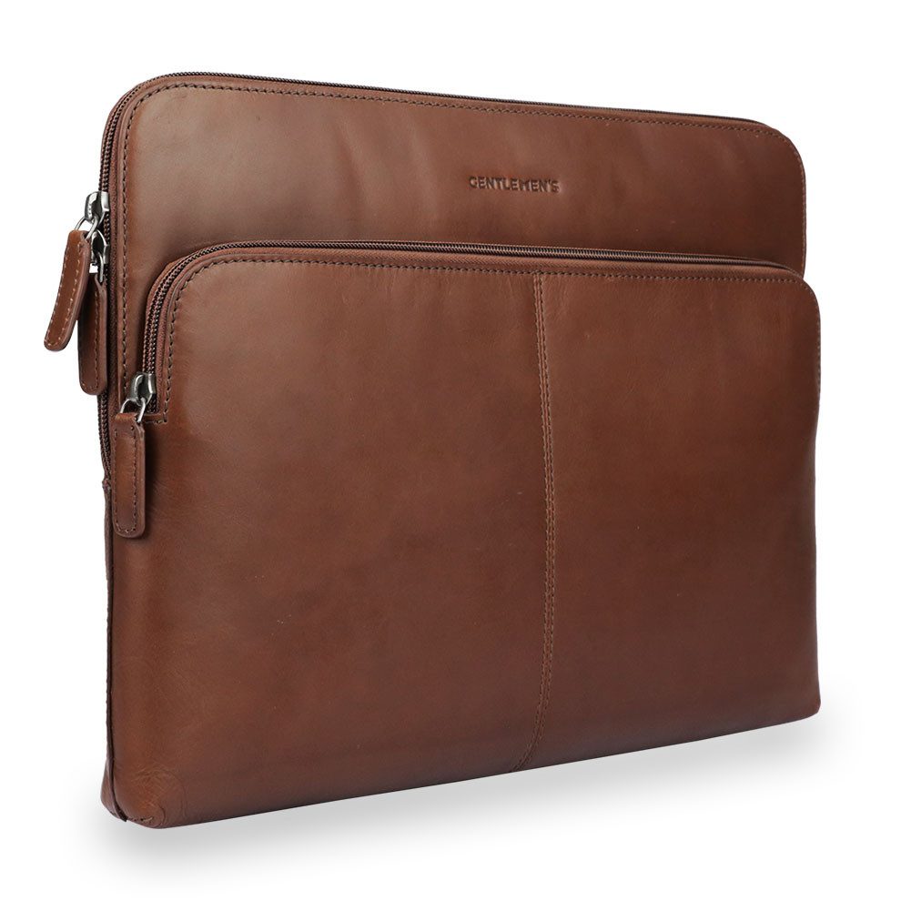 Gentlemen's Laptop-Hülle Laptopsleeve - Echtleder Laptophülle, 5 Fächer für Ladekabel, Tracker 14-16 Zoll, Für 14 und 16 Zoll