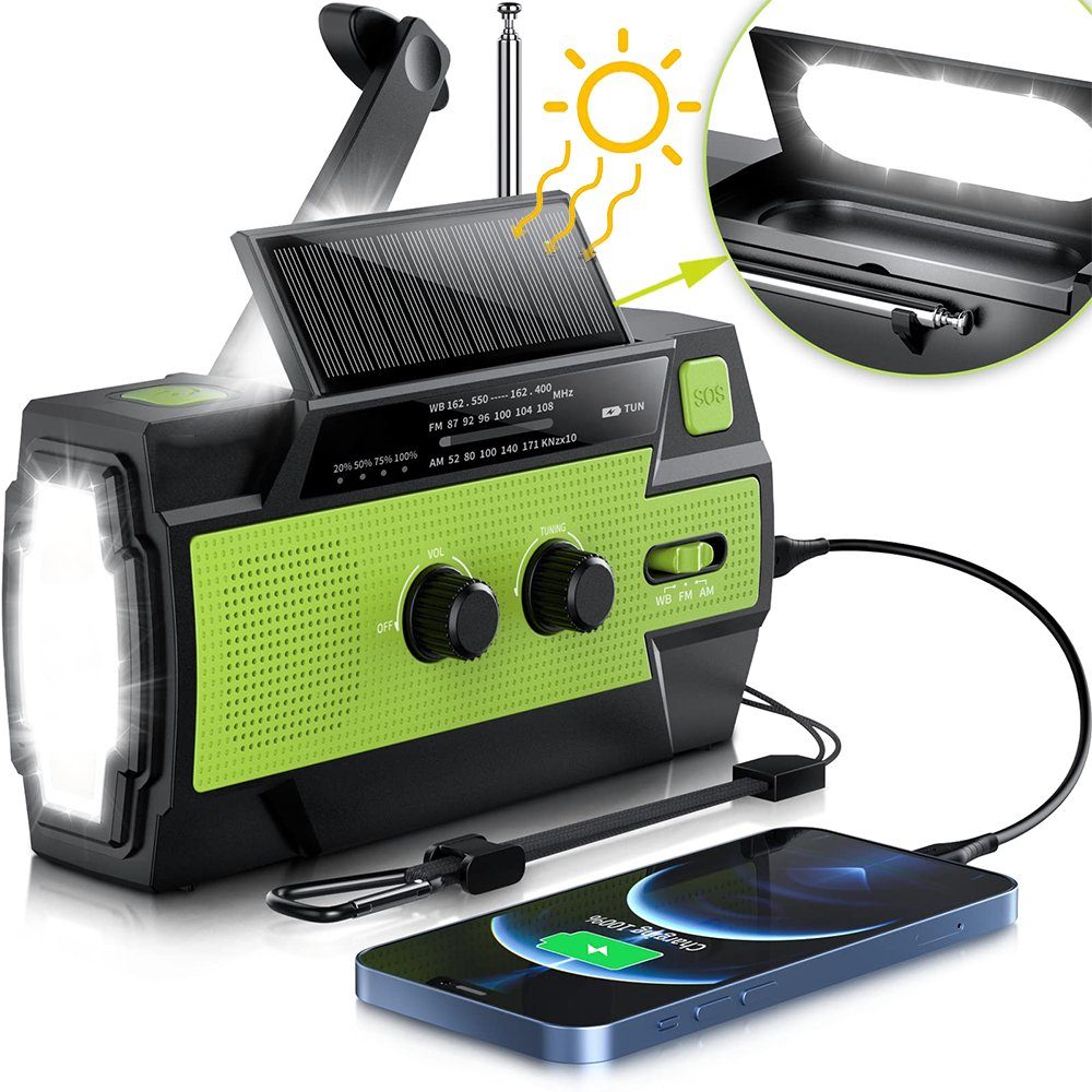 Bedee Solar Radio, Tragbar Kurbelradio Dynamo Radio mit AM/FM Radio (AM/FM, 4 Modi LED Taschenlampe, LED Leselampe mit Bewegungssensor, SOS-Alarm)
