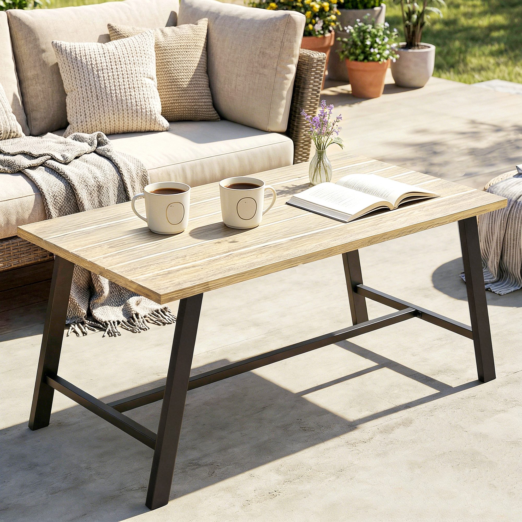 Outsunny Beistelltisch Outdoor-Couchtisch (Set, 1-St., 1 Tisch), Holzoptik, wetterfest, 100x55 cm