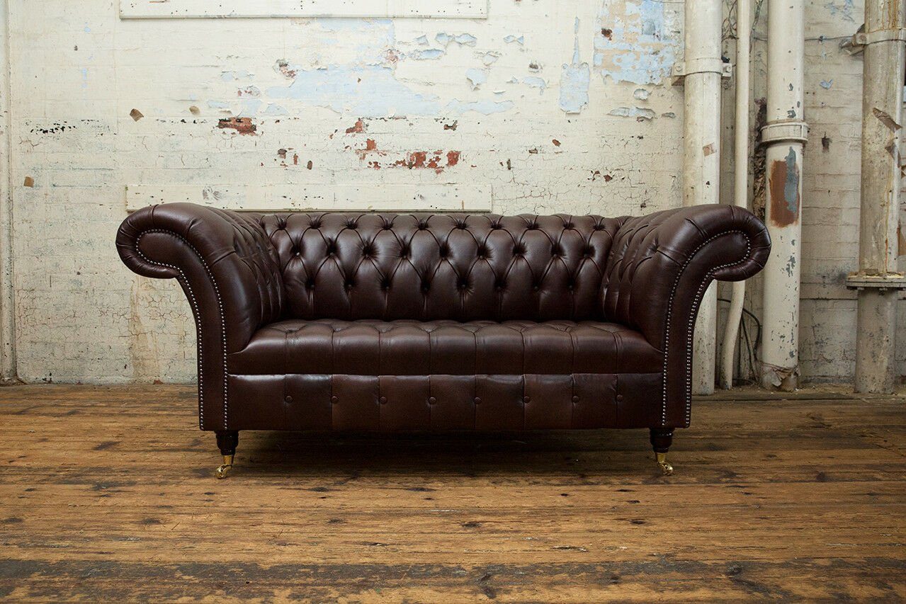 JVmoebel Chesterfield-Sofa, Klassische Polster Textil Couch Chesterfield Leder Braun Möbel