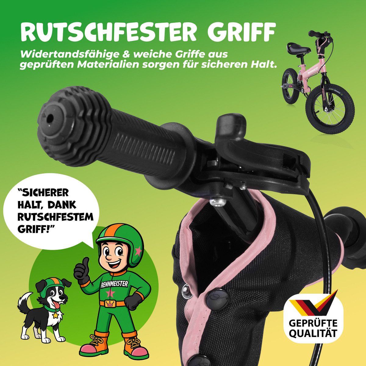 Rennmeister Laufrad Pink, ab 3 Jahren Lauflernrad Balance Bike Höhenverstellbar Bremse 12 Zoll
