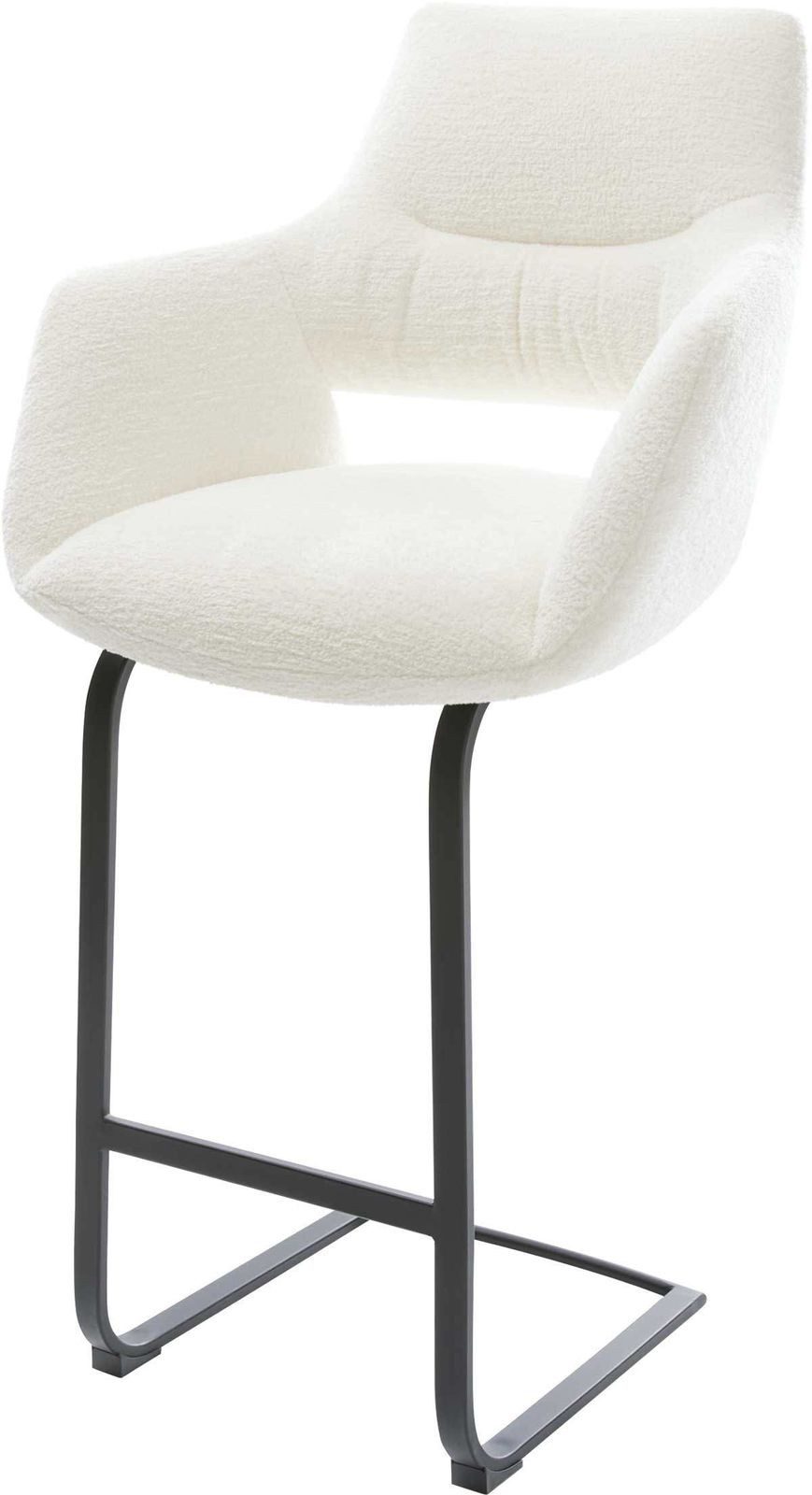 DELIFE Barhocker Yago-Flex, Freischwinger Flach Metall Schwarz Bouclé Soft Beige Taschenfederkern