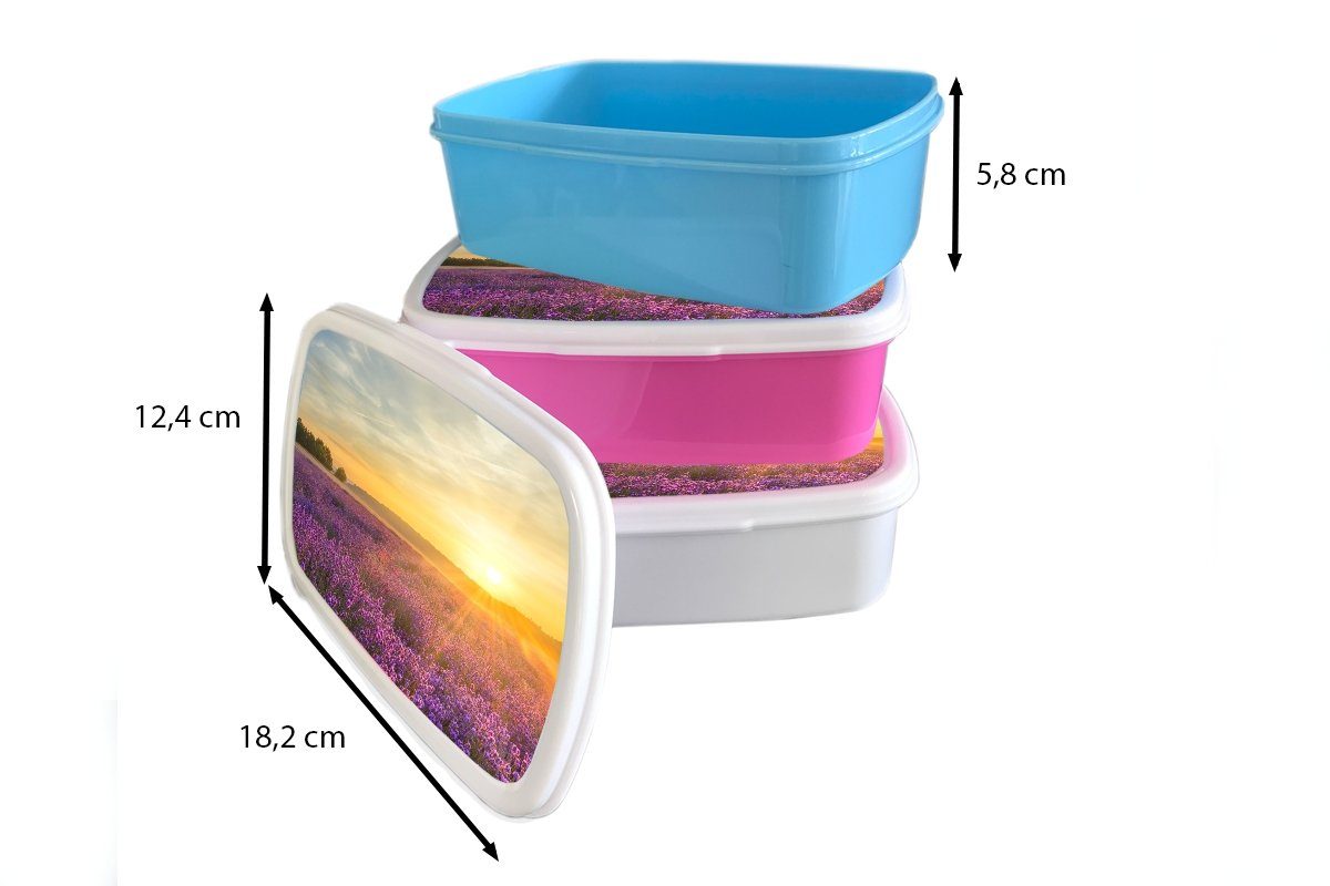 MuchoWow Lunchbox Lavendel - Sonnenuntergang Kunststoff Mädchen, Lila, - für Brotbox Snackbox, - Brotdose (2-tlg), Kinder, rosa Erwachsene, Kunststoff, Bäume