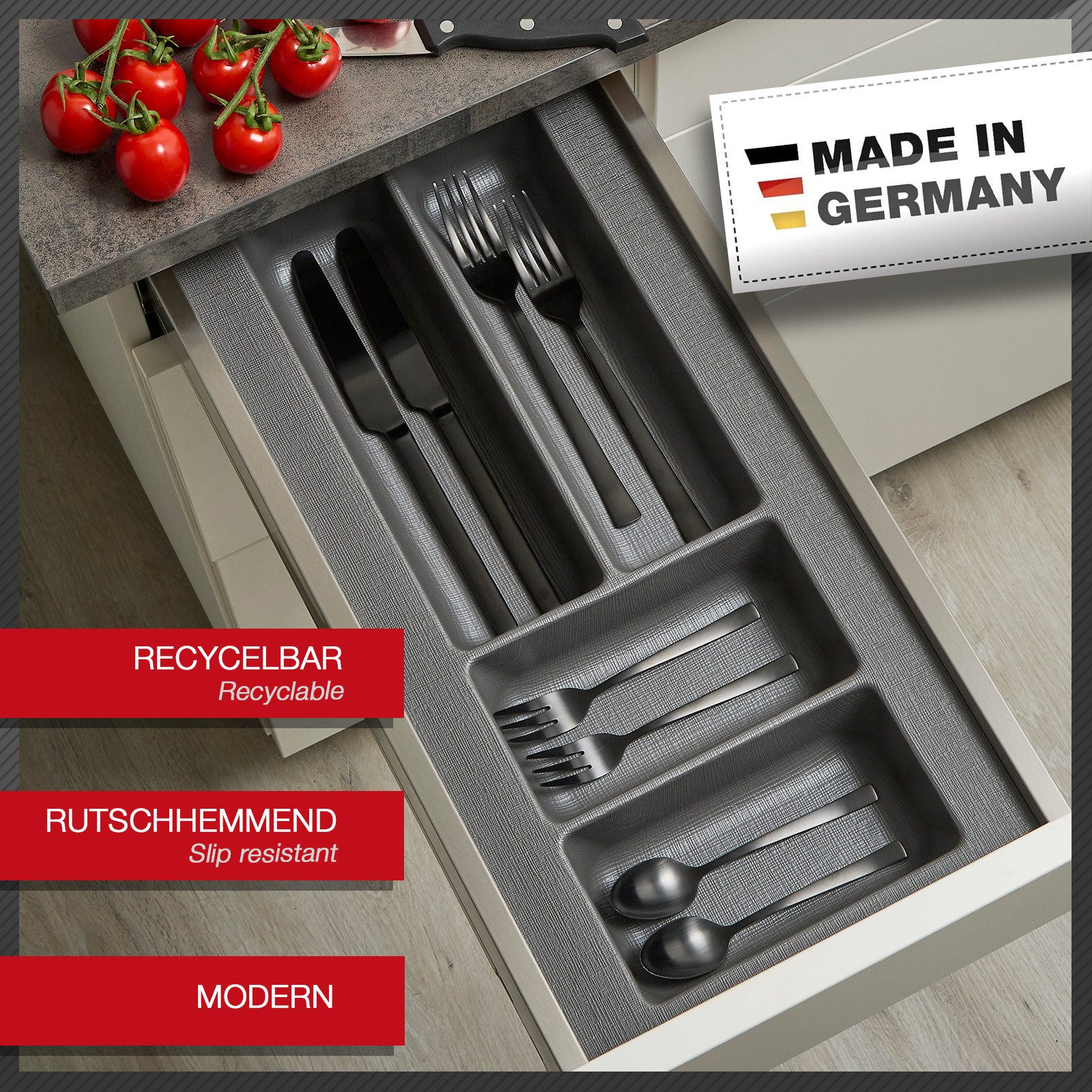 SO-TECH® Besteckeinsatz ORGA-BOX 9 Canvas-Struktur für Nobilia ab 01/2025, passend für 30er Korpus