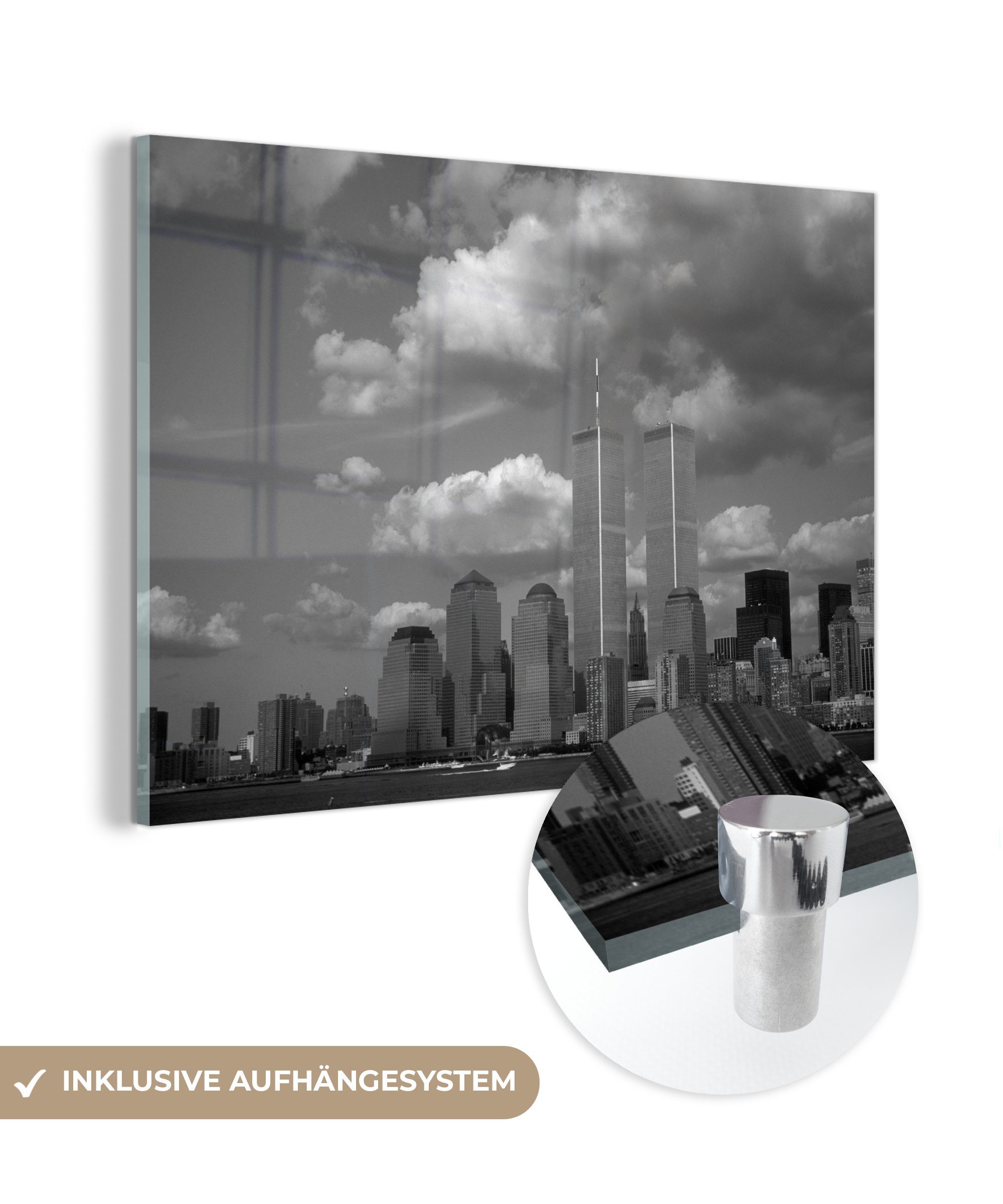 - World (1 St), Schlafzimmer Acrylglasbilder MuchoWow Center & Trade Gebäude Schwarz Acrylglasbild Weiß, - Wohnzimmer -