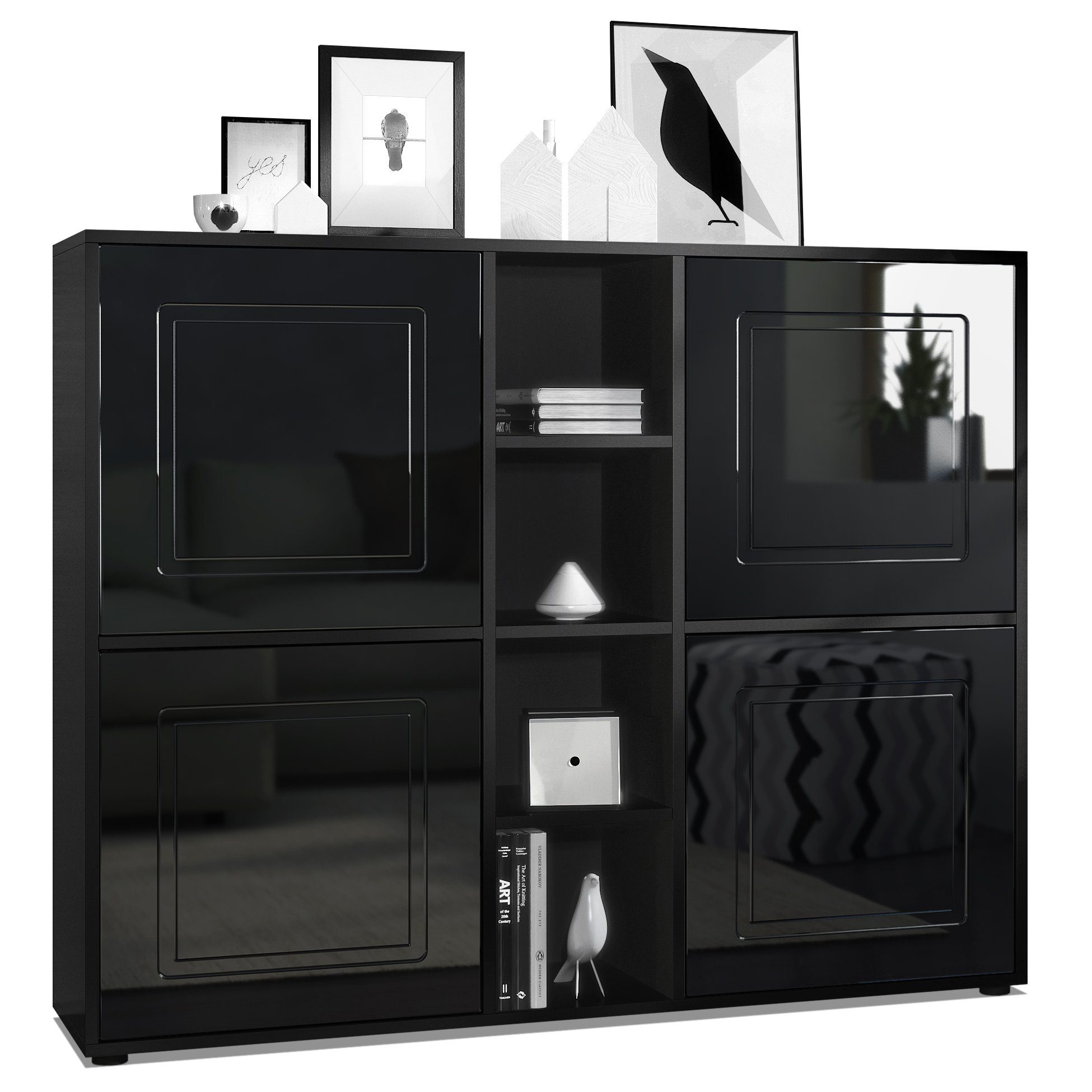 Möbelhandel Klipenstein Highboard NOAH V3, Kommode Schrank Landhaus, Korpus Schwarz matt