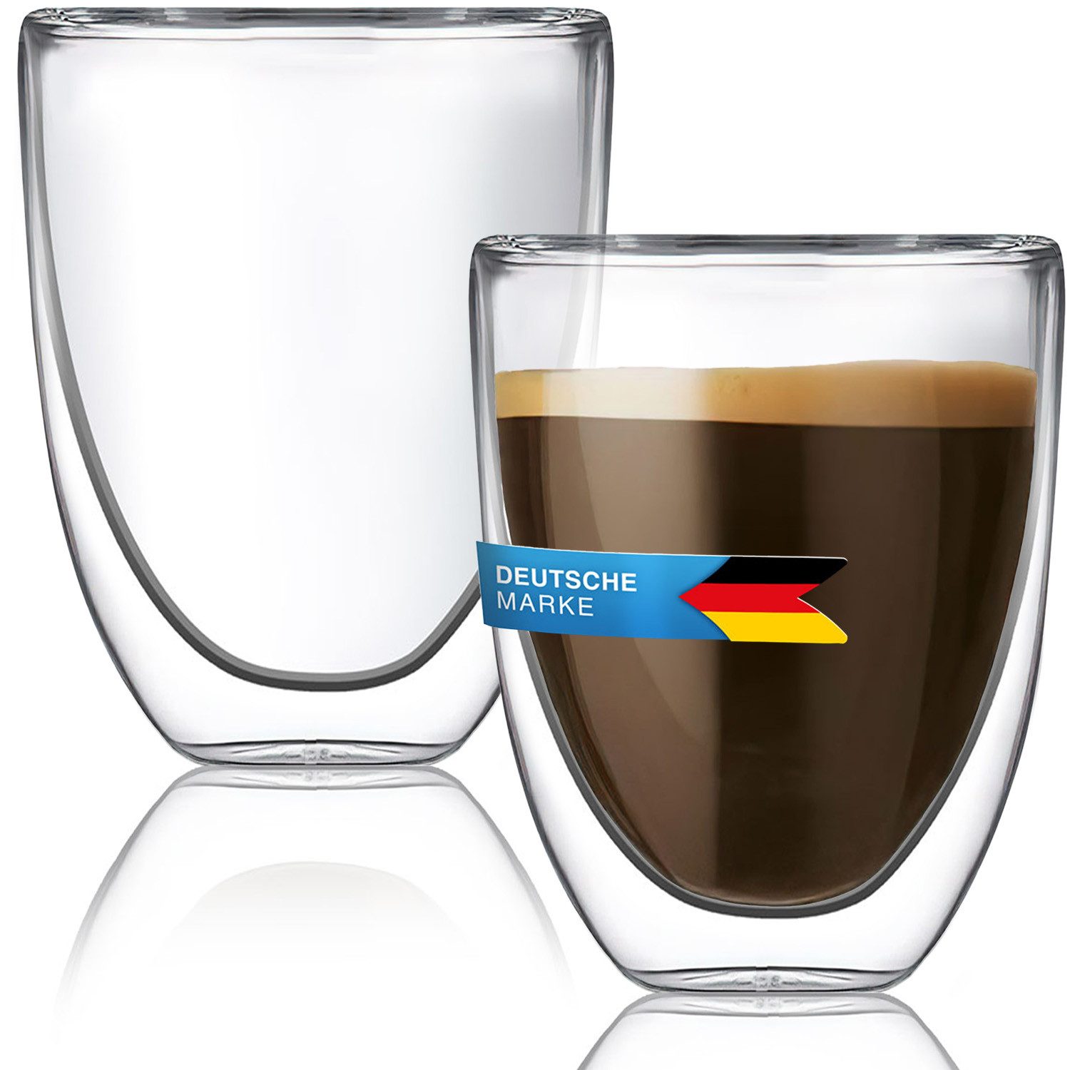 Dimono Espressoglas DIMONO Espressoglas Doppelwand 80ml–Thermoeffekt & Schwebeeffekt Glas, 2-tlg., Borosilikatglas, Espressotasse