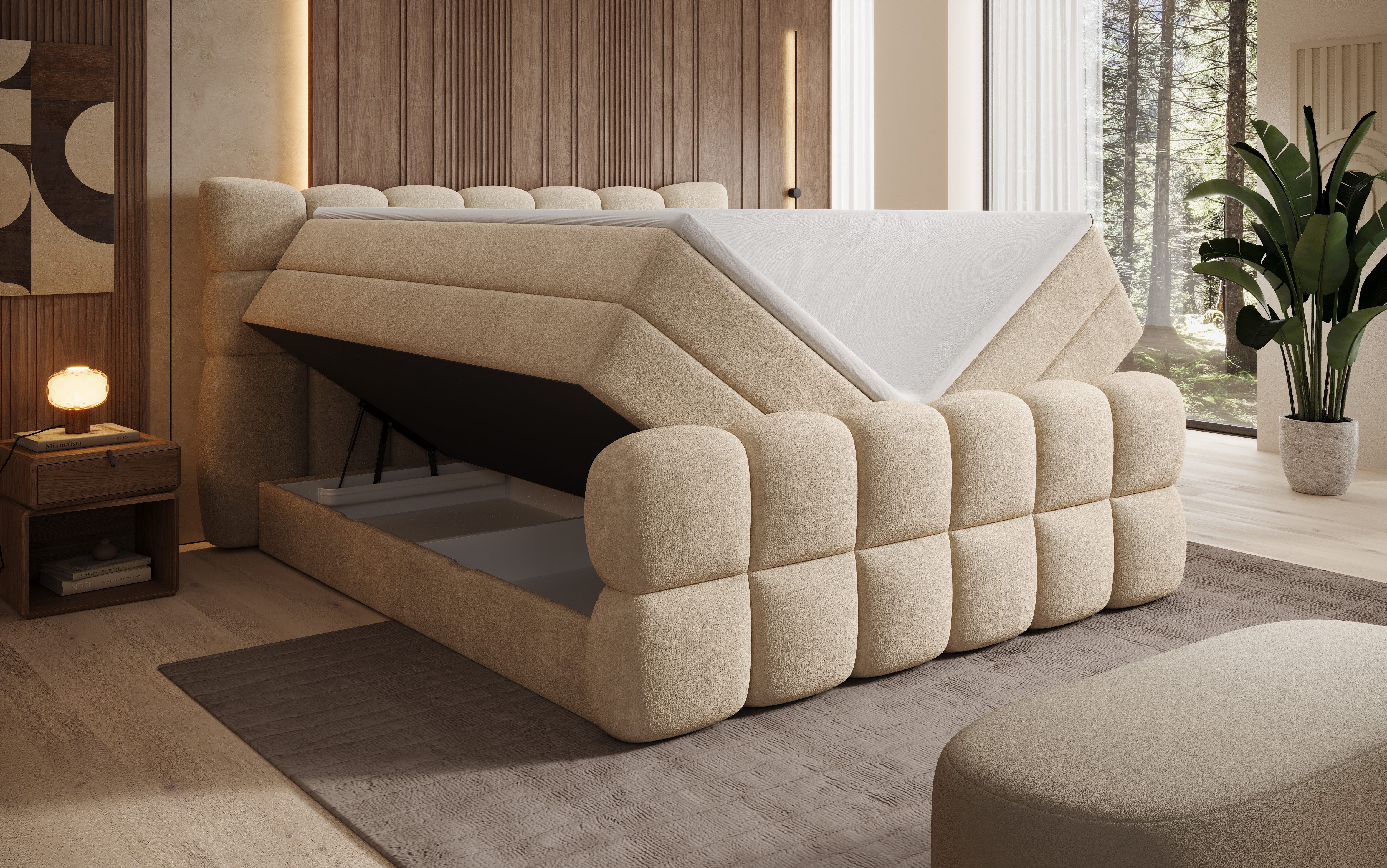 wonello Boxspringbett Milano Struktur-Stoff, Doppelbett mit Bettkästen, wahlweise mit wonello premium Topper