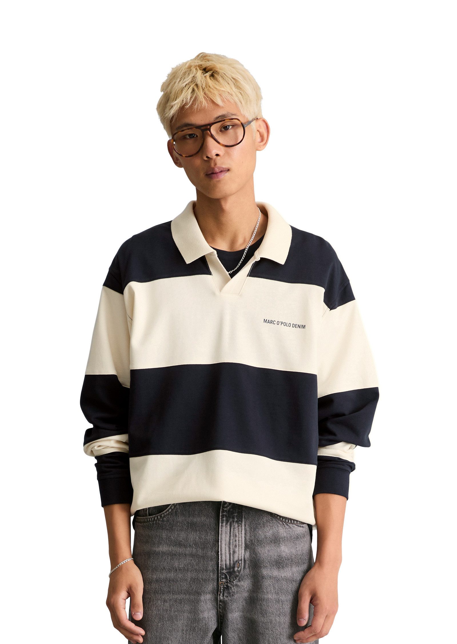 Marc O'Polo DENIM Sweatshirt mit Cut-&-Sew-Blockstreifen