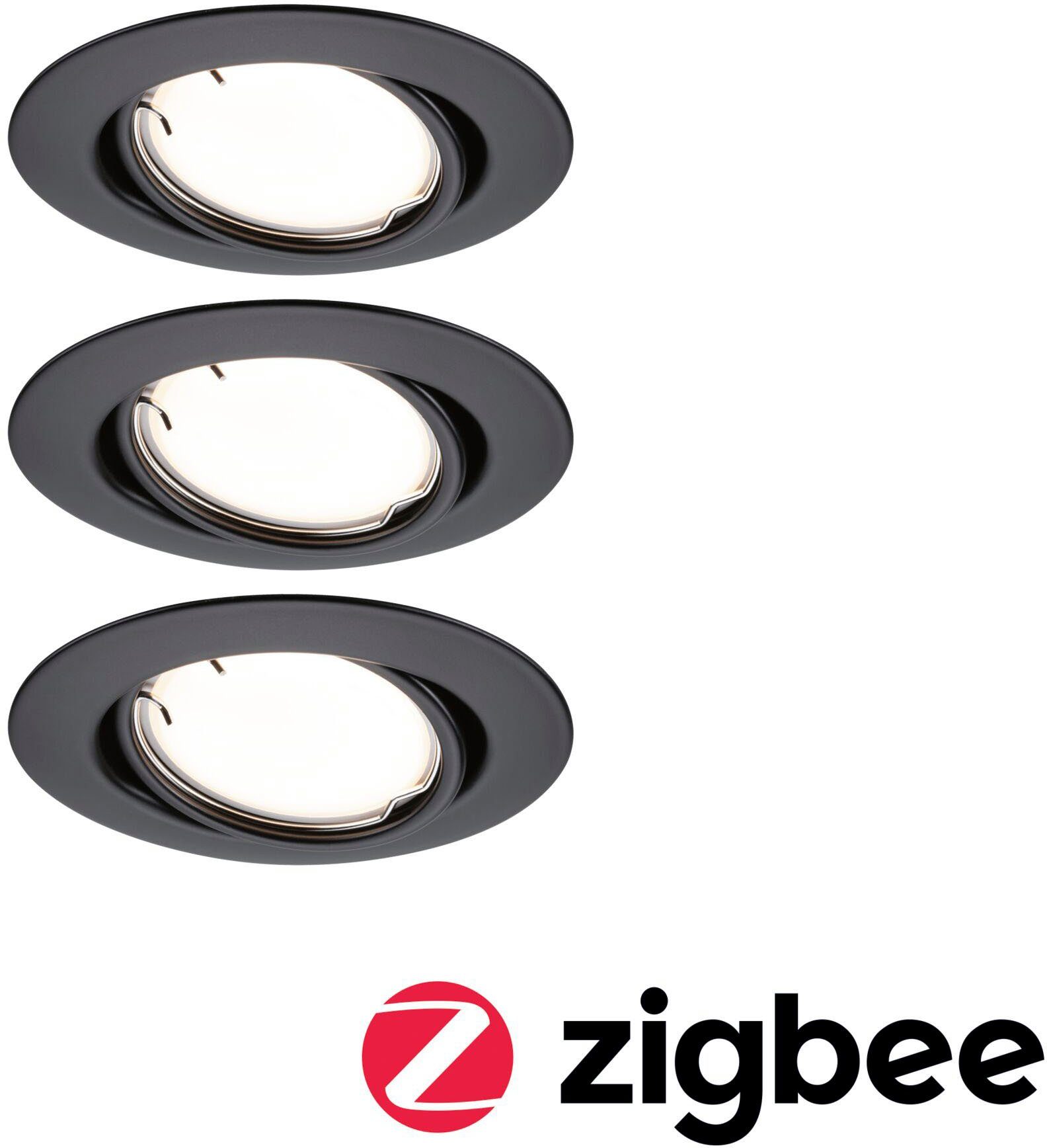 Paulmann LED Einbauleuchte 3x430lm 230V integriert, Basisset matt, Schwarz fest Zigbee Warmweiß, Base LED