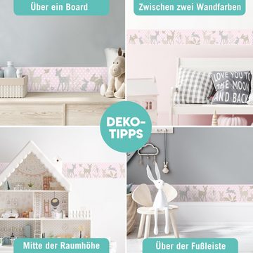 lovely label Bordüre Häschen & Rehe rosa - Wanddeko Kinderzimmer, Wald