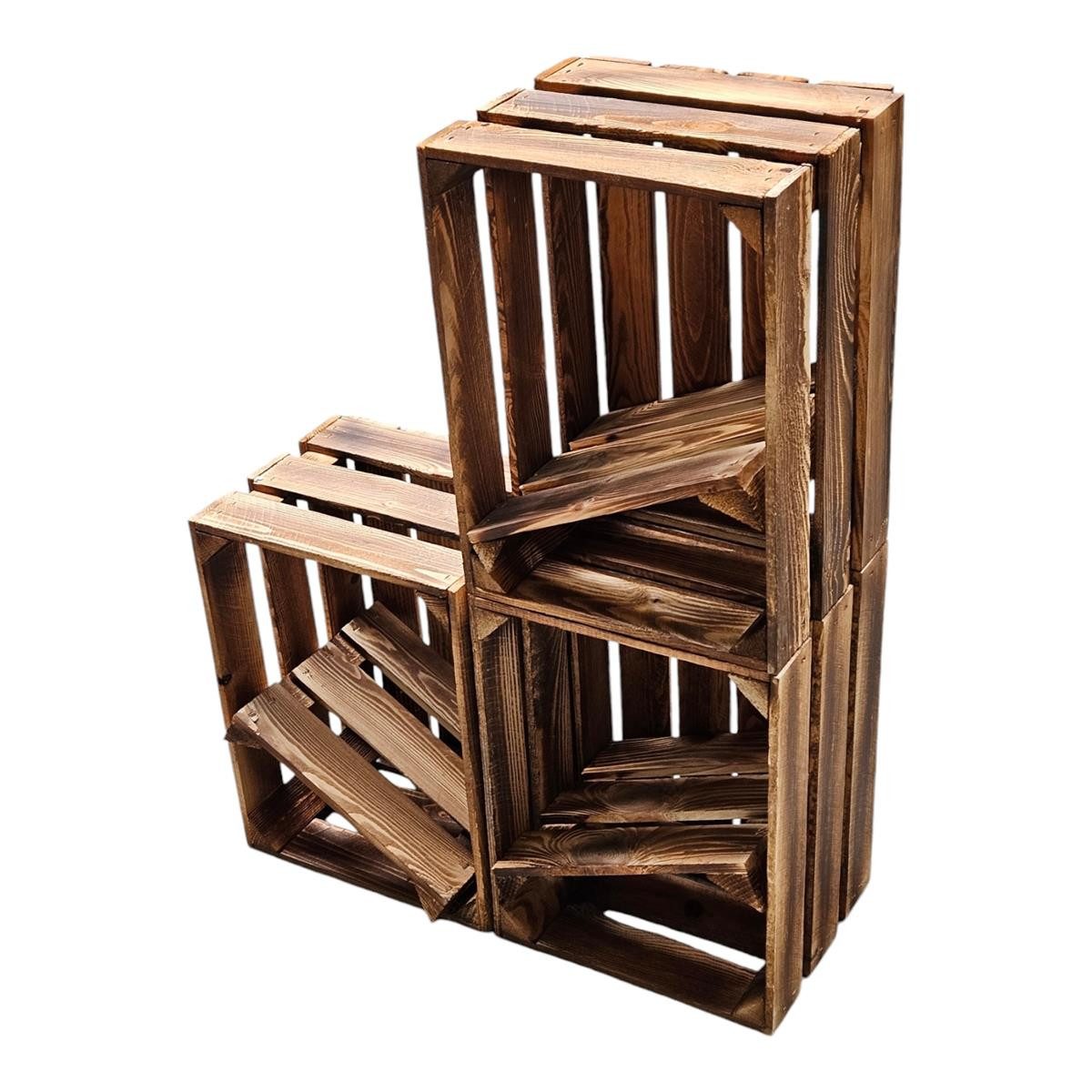 Teramico Holzkiste Obstkiste 40 x 30 x 25 cm 3er SET Geflammt, Aufbewahrungsbox