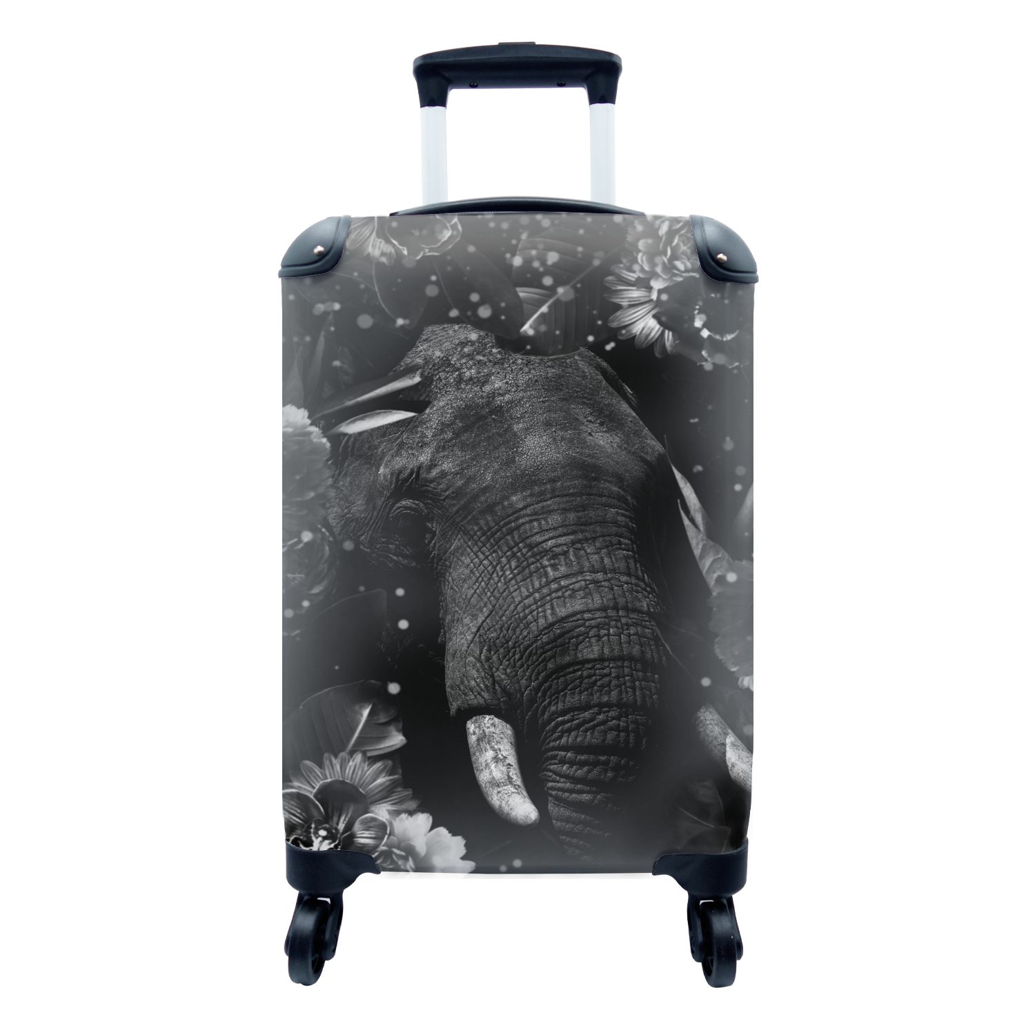 MuchoWow Handgepäckkoffer Botanischer Elefant mit hellen Kugeln auf abgedunkeltem Hintergrund -, 4 Rollen, Reisetasche mit rollen, Handgepäck für Ferien, Trolley, Reisekoffer