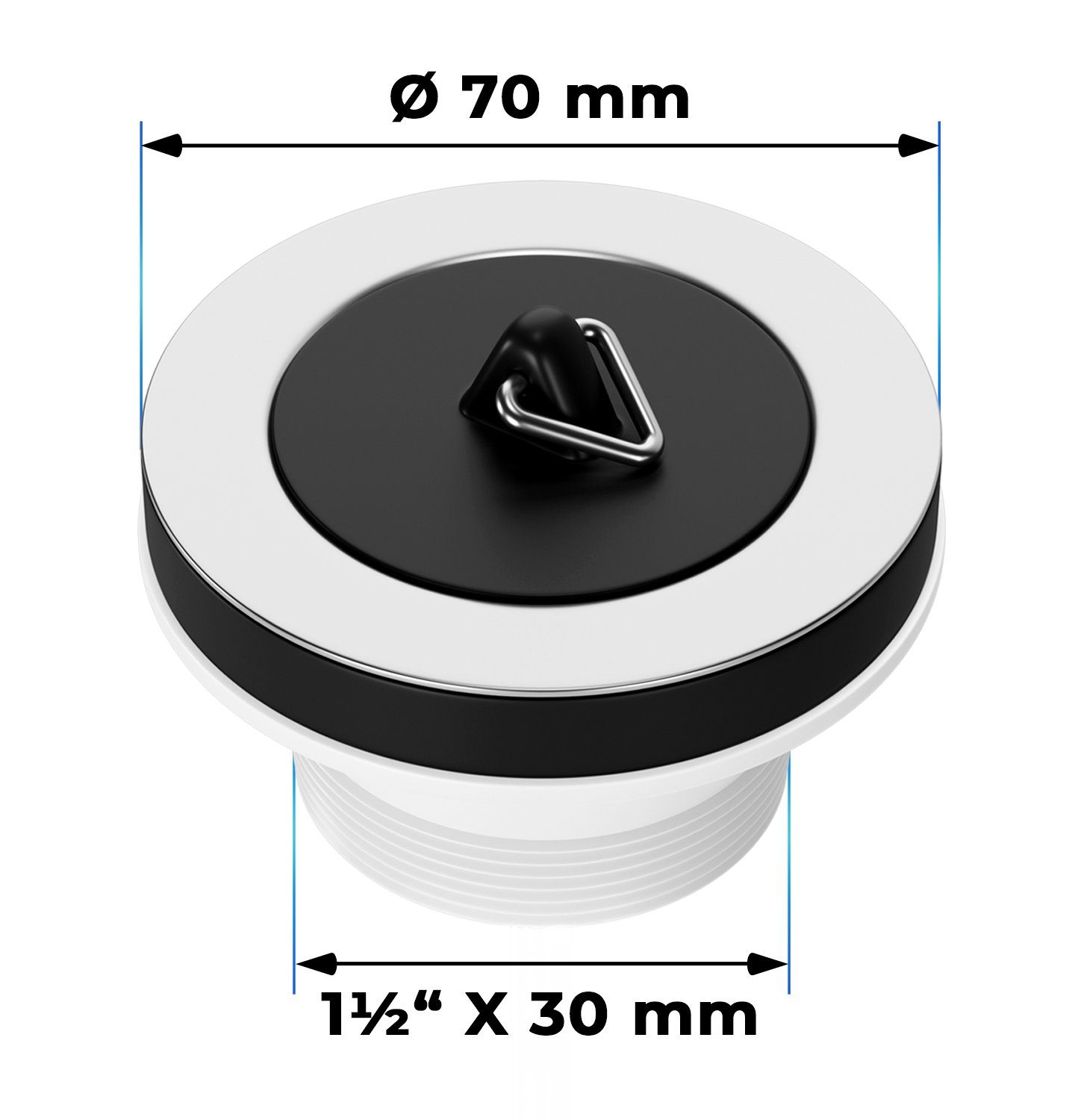 AQUADE Ablaufventil 1½“ x 30mm, 1-tlg., Abflussventil Ø70mm mit Stopfen und Dreikantbügel