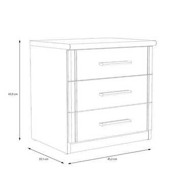 99rooms Nachttisch Goria (Nachtkommode, Nachttischschrank), für Schlafzimmer/Kinderzimmer, mit 3 Schubladen, aus Holzwerkstoff