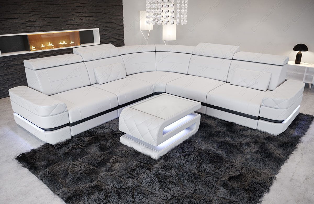 Sofa Dreams Ecksofa Ledersofa Positano L Form Mini, Designersofa, Sofa mit Beleuchtung