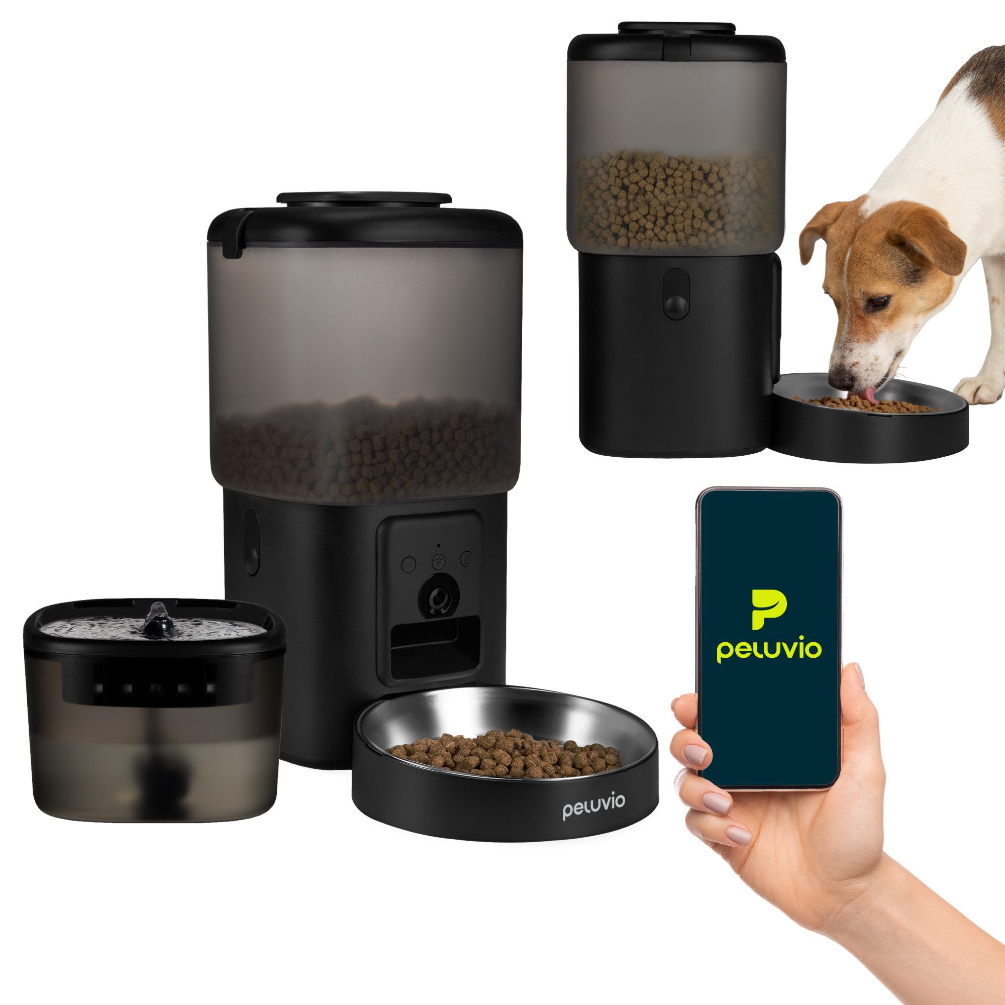 Peluvio Hunde-Futterautomat FEAST DOG, 2in1 Futterautomat+Trinkbrunnen/App+3MP Kamera/Notstrom