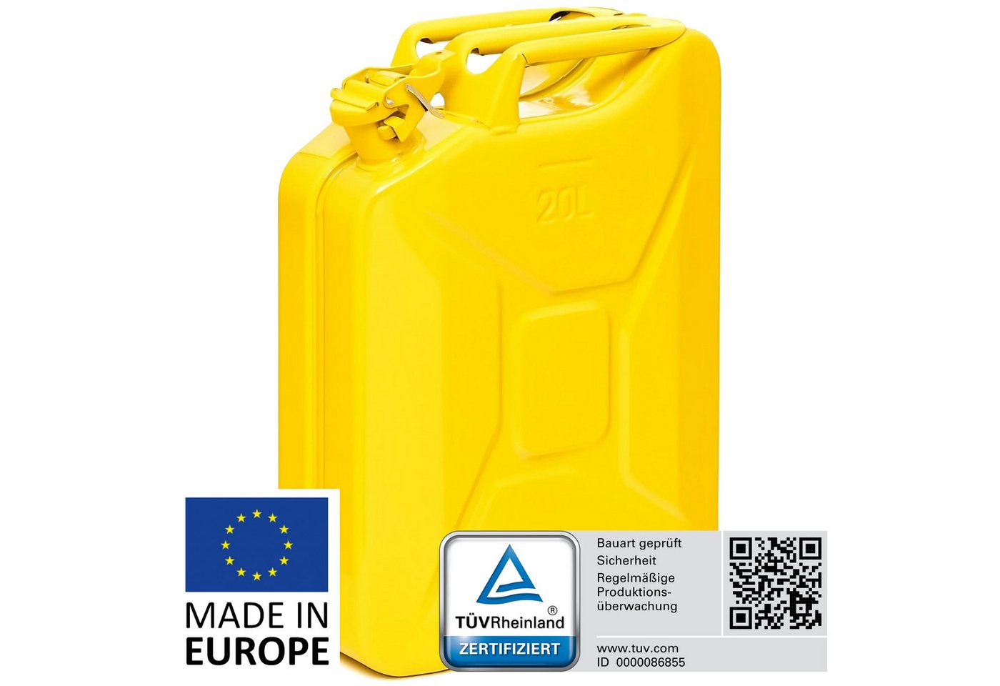 BW Benzinkanister Metall Kraftstoffkanister 20 Liter (nach NATO Standard, Made in Europe), TÜV-geprüft und UN-Zulassung