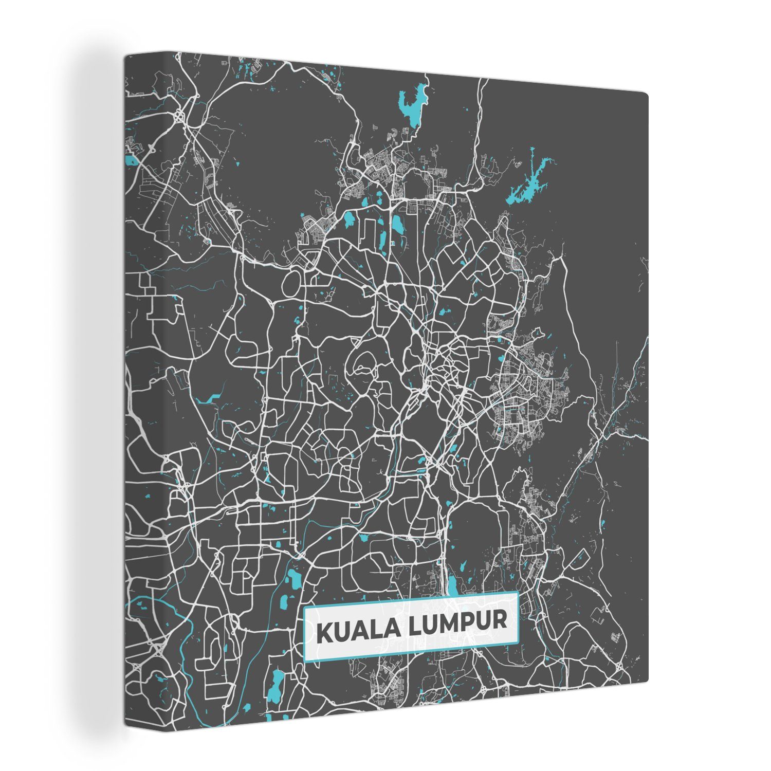 OneMillionCanvasses® Leinwandbild Kuala Lumpur - Stadtplan - Karte - Blau - Karte, (1 St), Leinwand Bilder für Wohnzimmer Schlafzimmer