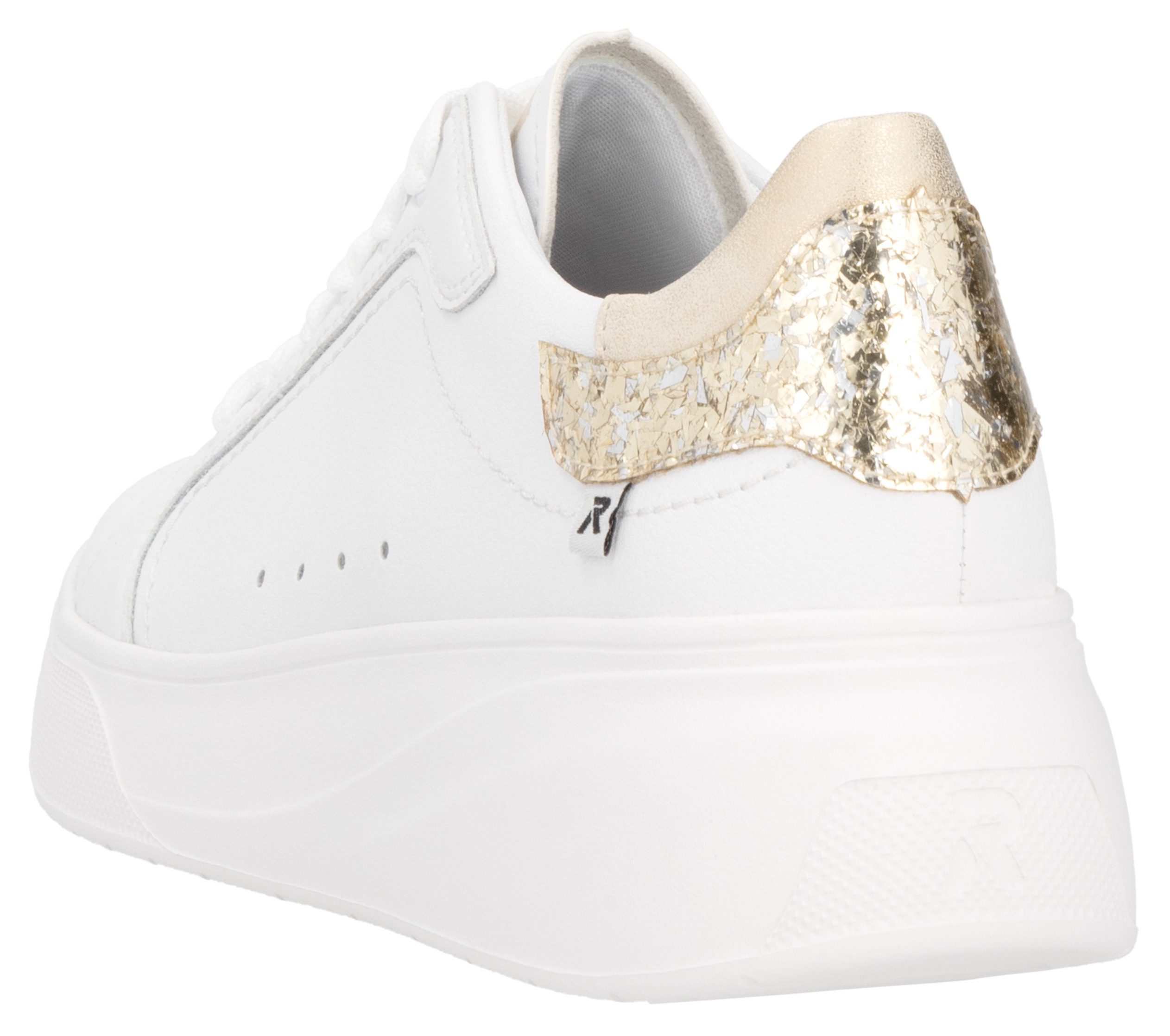 Rieker Sport Plateausneaker, Schnürschuh, Halbschuh, Freizeitschuh, Metallic-Akzent, schmale Form