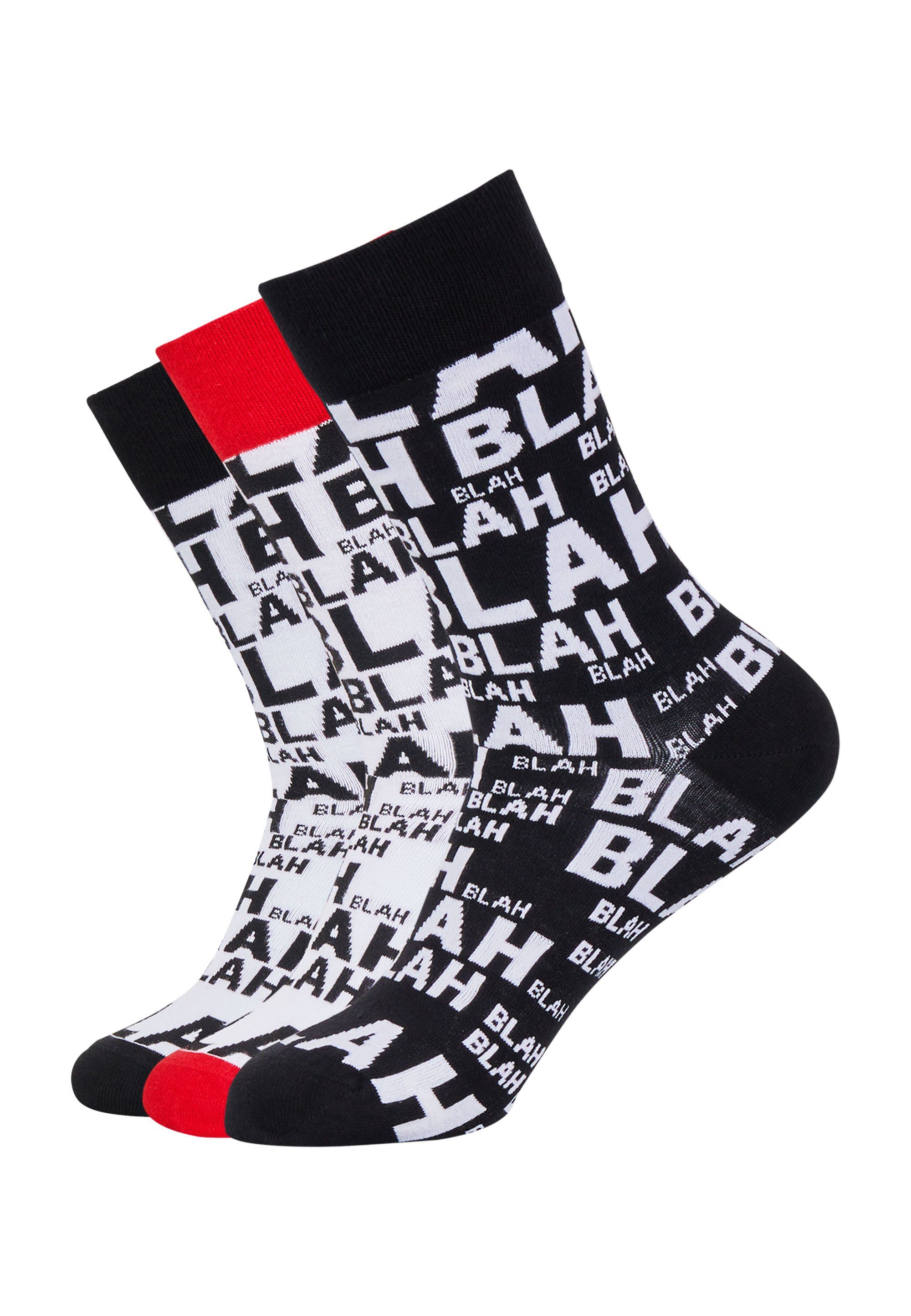 Mxthersocker Socken UNHINGED - BLAH-BLAH (3-Paar) mit trendigem Schriftzug dunkelgrau, schwarz