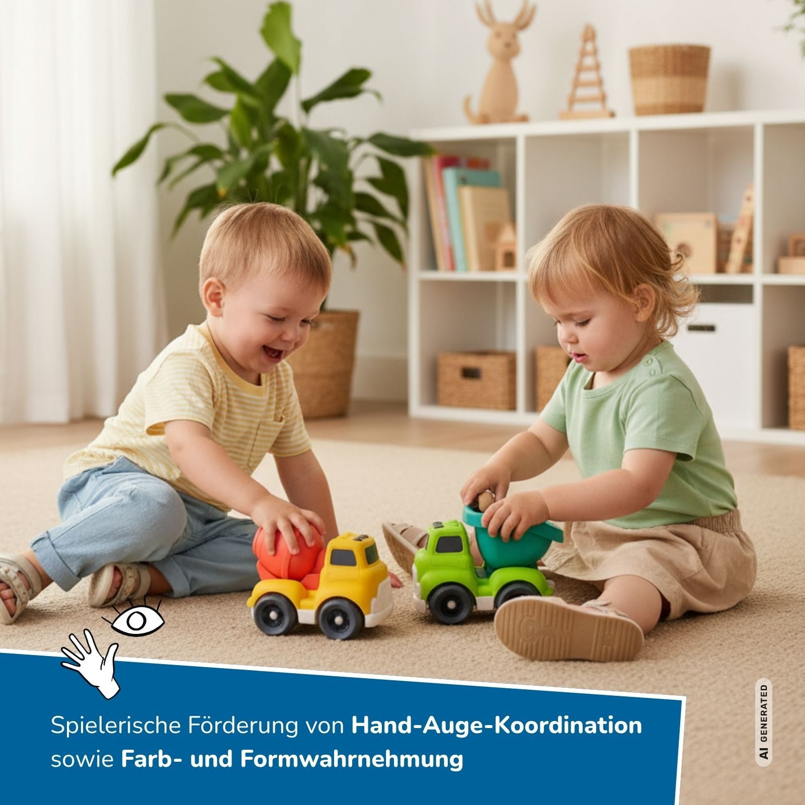 alldoro Spielzeug-Betonmischer Baustellen-Fahrzeug mit drehbarer Mischtrommel für Kinder ab 1 Jahr, Spielzeugauto aus Kunststoff-Weizenstroh für Kinderzimmer & Sandkasten