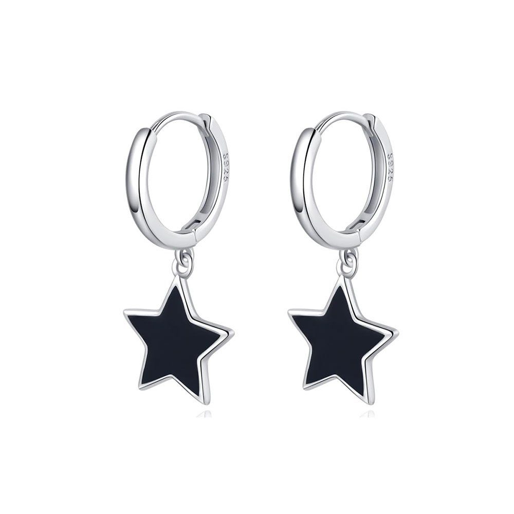 POCHUMIDUU Paar Ohrhänger 925 Sterling Silber Schwarz Star Creolen Ohrringe  (2-tlg., 925 Sterling Silber), für Frauen Teen Mädchen