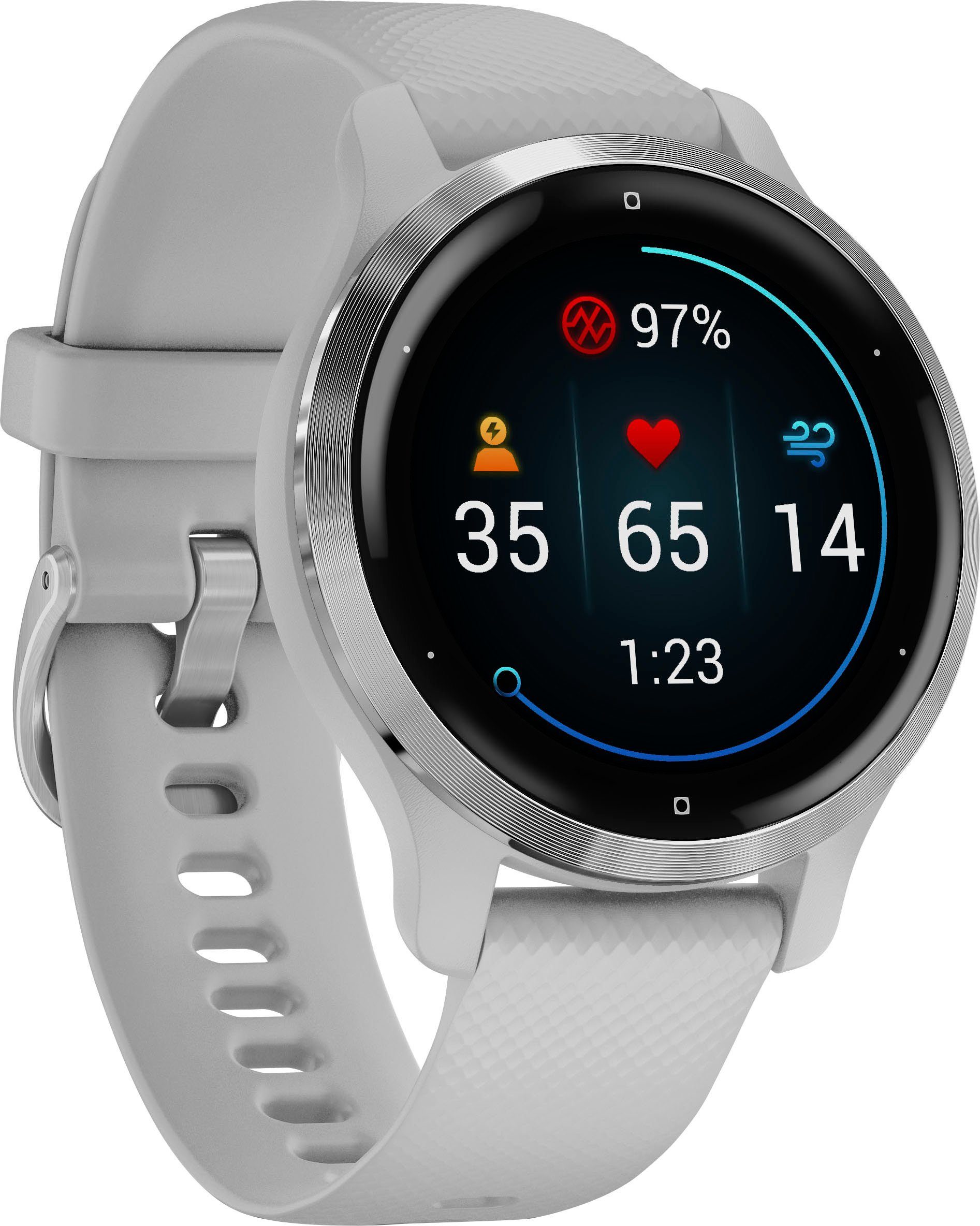 | Garmin (2,8 Sport-Apps 25 hellgrau 2S Venu cm/1,1 hellgrau Smartwatch vorinstallierten Zoll),