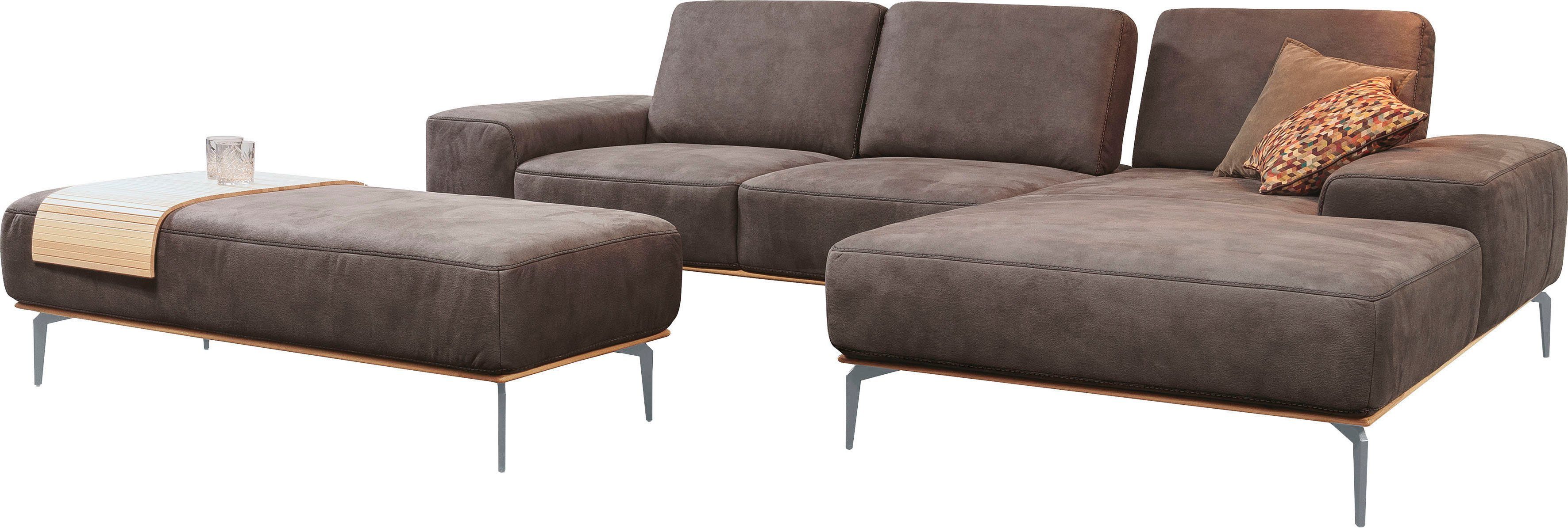 W.SCHILLIG Ecksofa run, Designsofa mit tollem Sitzkomfort, bequem, L-Form, mit elegantem Holzsockel, Füße in Silber matt, Breite 299 cm