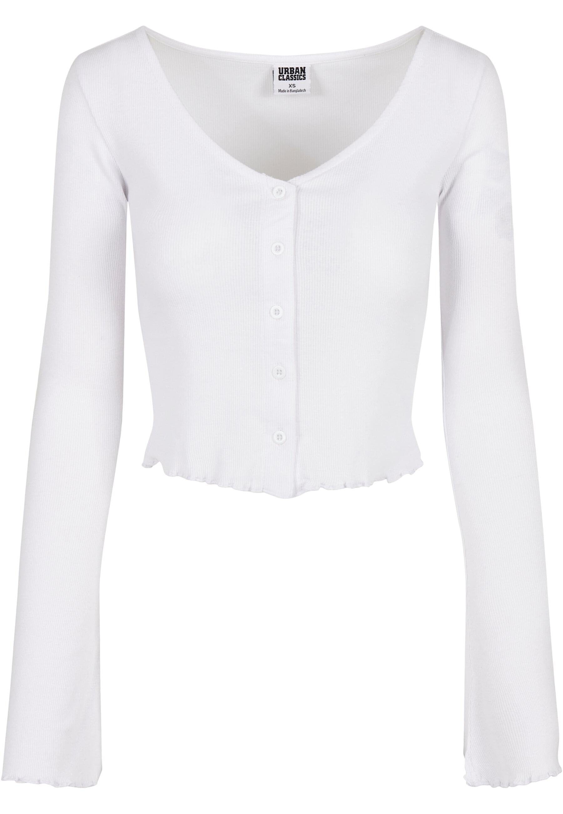 Damen Cardigan URBAN CLASSICS Cropped Ladies (1-tlg) Rib Langarmshirt white