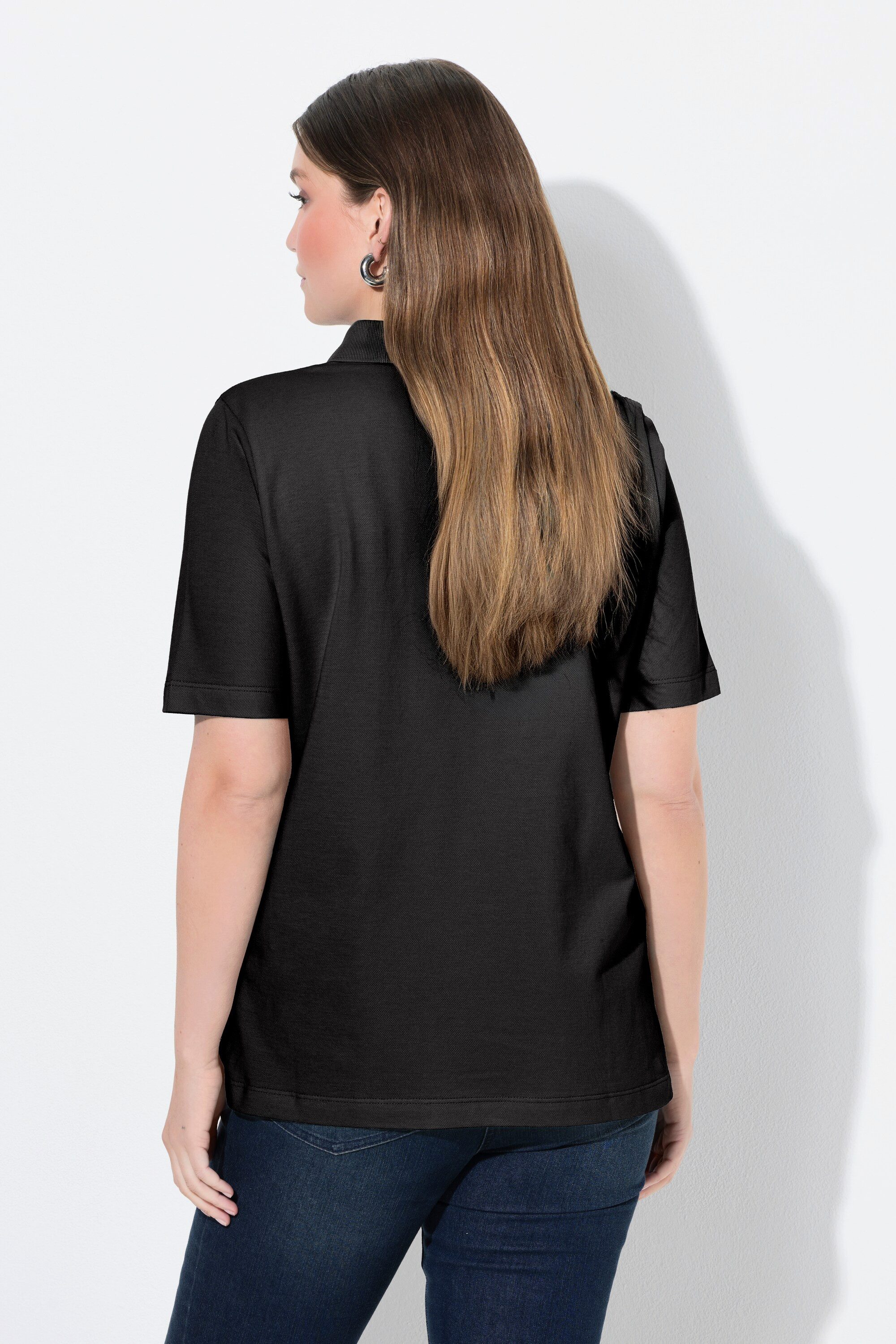 Ulla Popken Poloshirt Poloshirt längere Knopfleiste Polokragen Halbarm