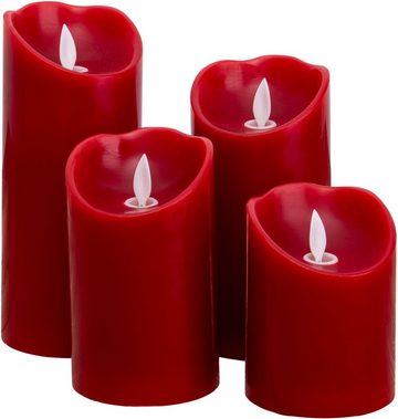 näve Dekolicht Kerzen, Timerfunktion, dimmbar über Fernbedienung, mehrere Helligkeitsstufen, LED fest integriert, Warmweiß, 4er Set (Höhe 10cm 12,5cm 15cm 17,5cm) rot dimmbar Timer Ã˜ 7,5cm