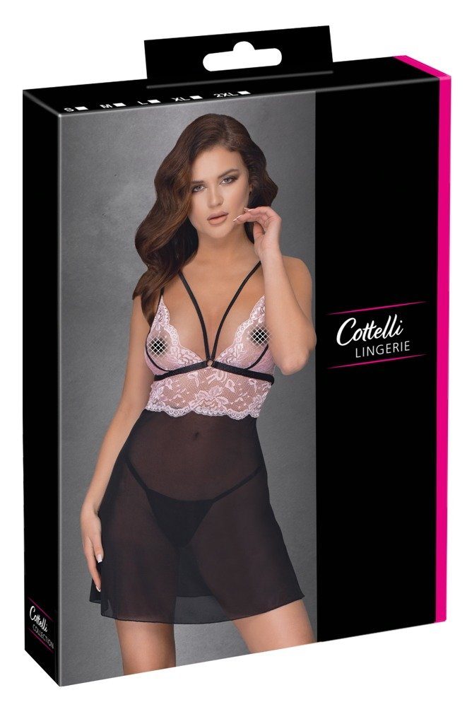 Set - - Babydoll LINGERIE (2XL,L,M,S,XL) LINGERIE Nachthemd schwarz/rosa Cottelli Cottelli