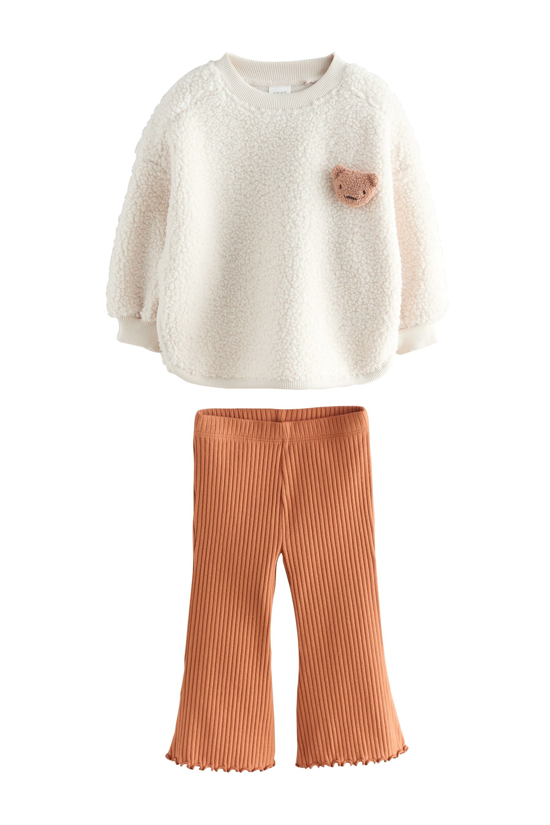 Next Top & Leggings Plüschsweatshirt und Schlagleggings im Set (2-tlg)