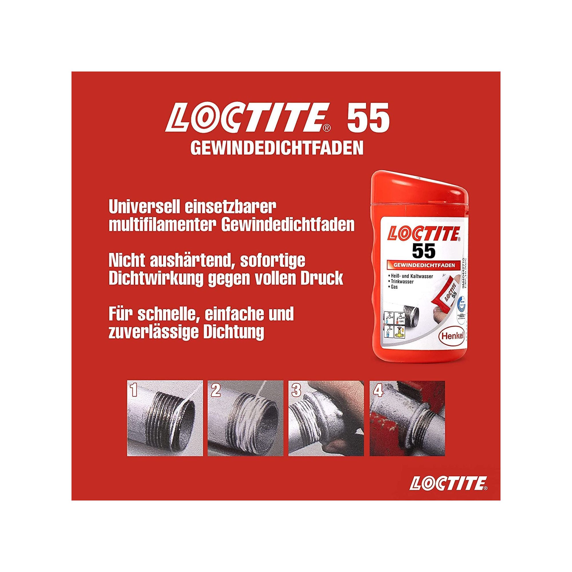 HENKEL Heizkörper Gewindedichtfaden 50 m - für Heizung, Trinkwasser und Gas