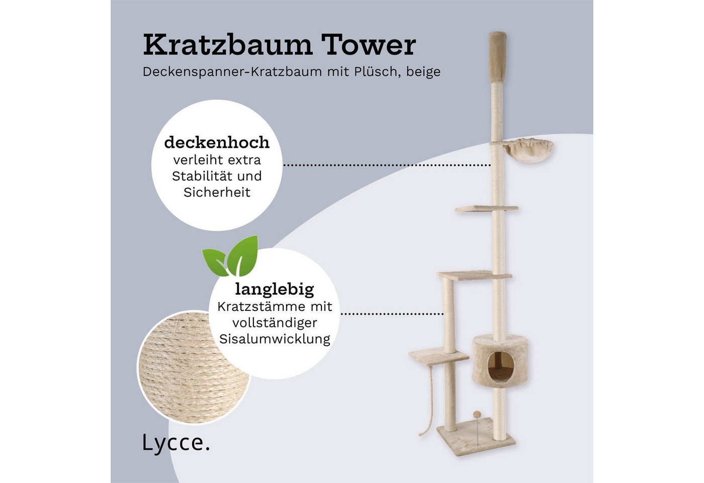 Thumbnail - Lycce Kratzbaum Lycce Katzenbaum TOWER Kratzbaum deckenhoch Sisal Plüsch
