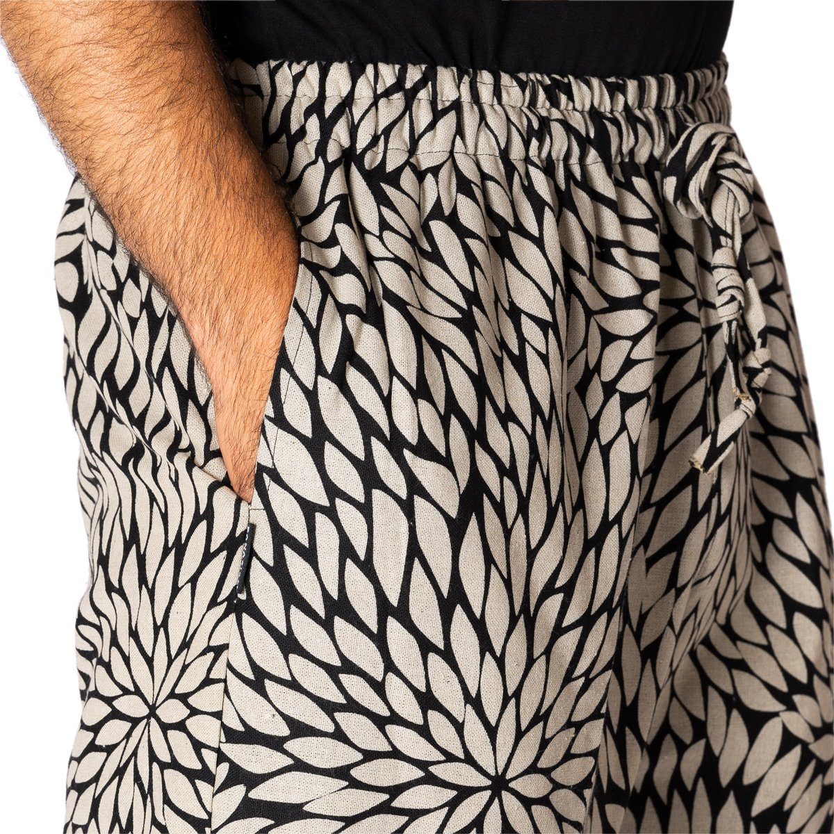 PANASIAM Haremshose Muckhose Geometrix aus leicht grob gewebter Baumwolle bequeme Haremshose Unisex Freizeithose japanische Muster und heilige Geometrie