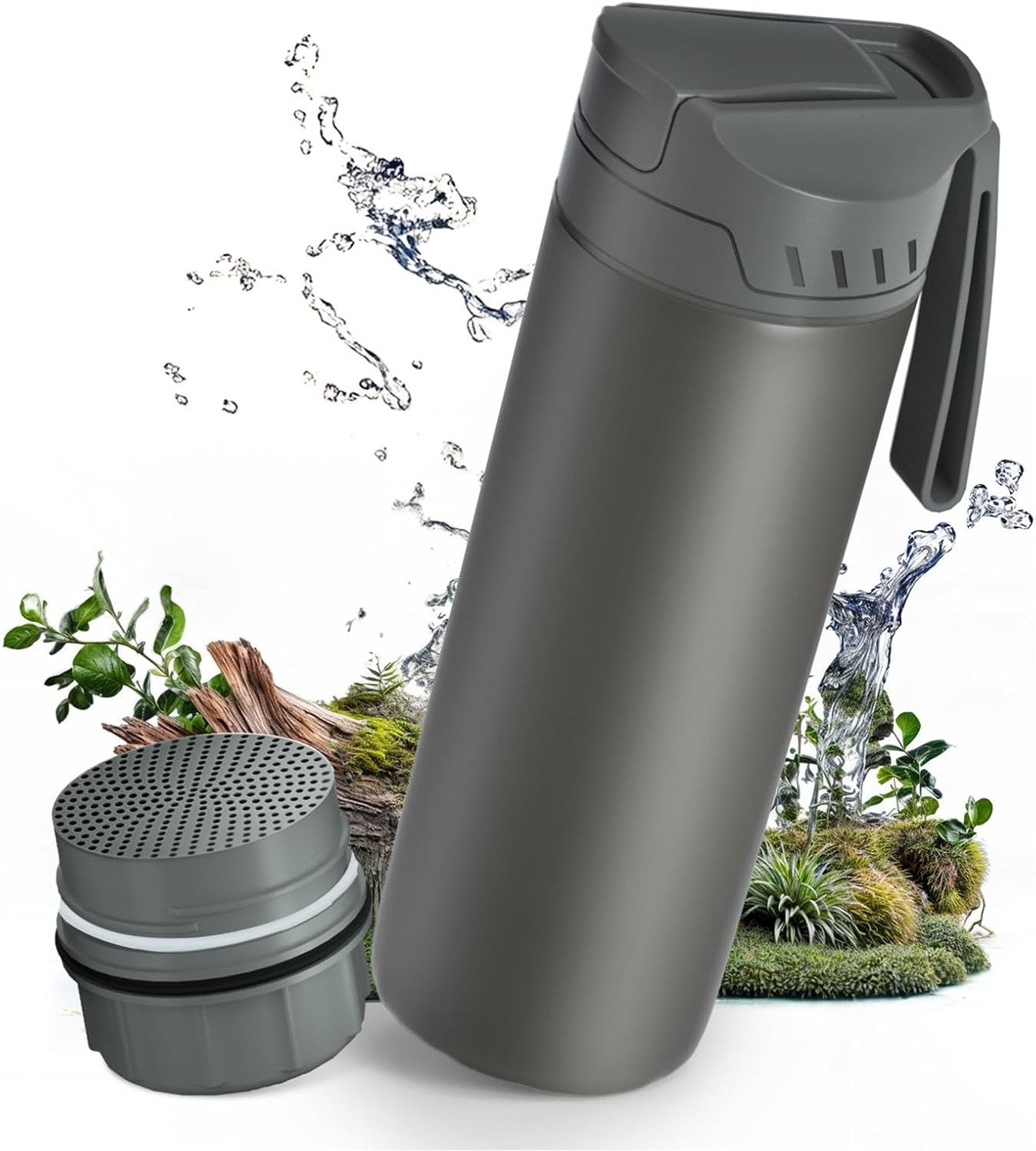 EXTSUD Wasserfilter Wasserfilter Outdoor Flasche 650 ml [0,2 μm Filtergenauigkeit] 1500L, Zubehör für Survival Prepper Wandern Camping Reisen, Filterkapazität entfernt 99,9% aller Bakterien Partikel Schwermetalle