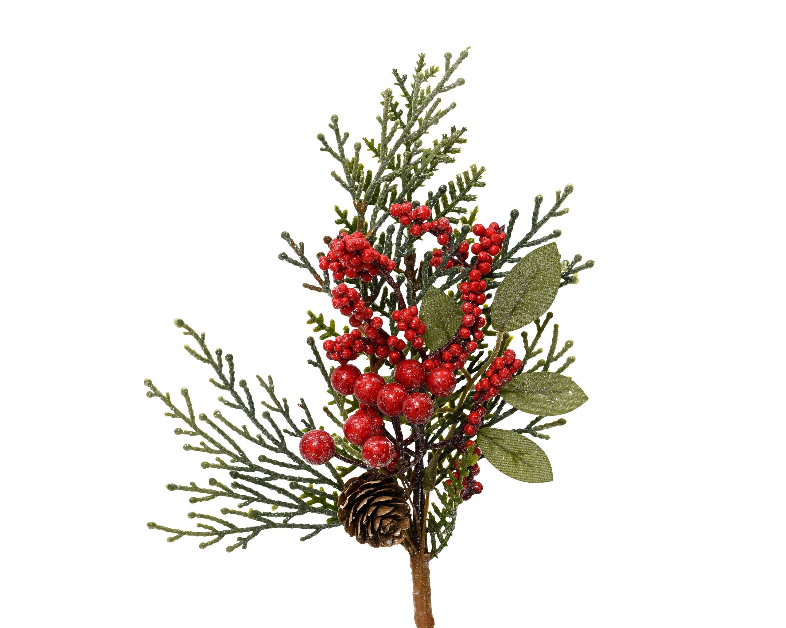 Kunstzweig, Kaemingk, Künstlicher Zweig 26cm mit Zapfen und roten Beeren 1 günstig online kaufen
