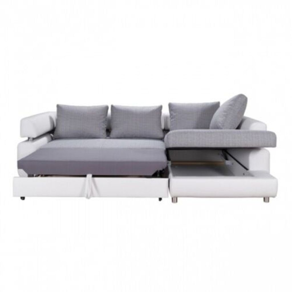 Wohnlandschaft Ecksofa Ecksofa Couch in Ecksofa + Made Ecke Grau/Weiß Bettfunktion Polster, Sofa JVmoebel Europe