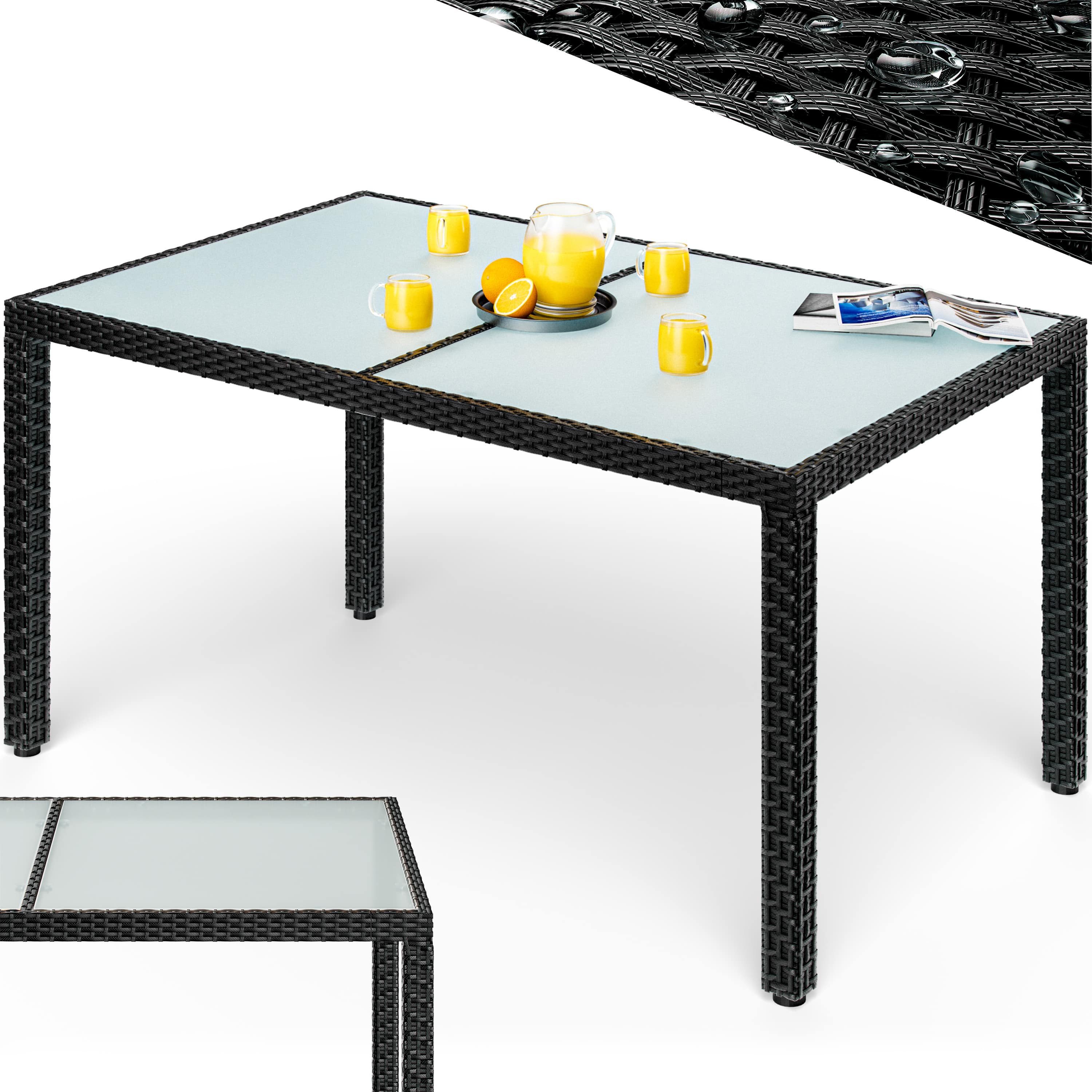 Casaria Gartentisch, Wetterfest 150x90cm Polyrattan Höhenverstellbar 5mm Sicherheitsglas