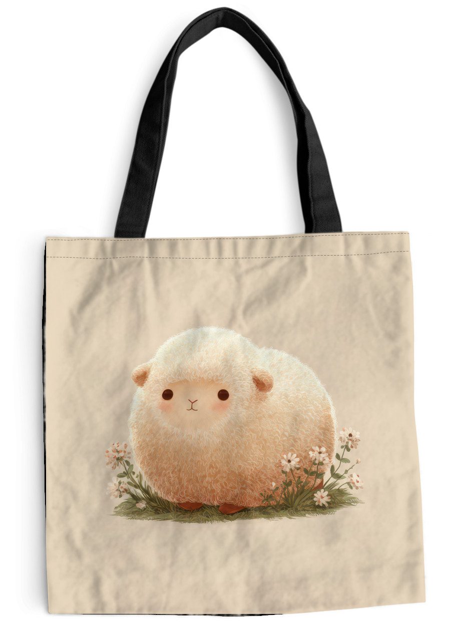 MuchoWow Shopper Schafe - Beige - Blumen, Handtasche, Damen und Herren, Schultertasche, Umhängetasche, Tote Bag