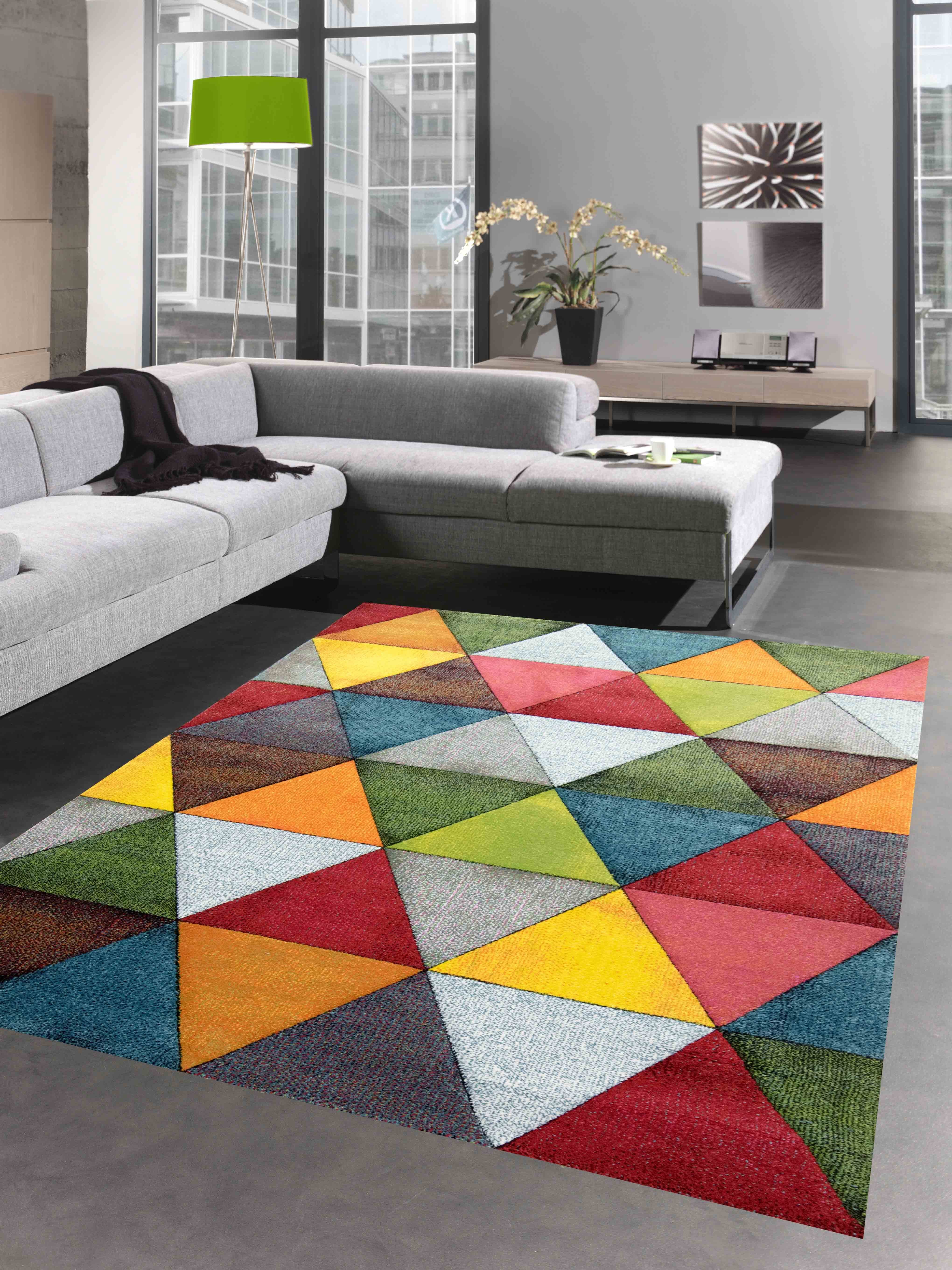 Carpetia Teppich Wohnzimmer Teppich mit modernem bunten Design orange grün rot, rechteckig, Höhe: 13 mm