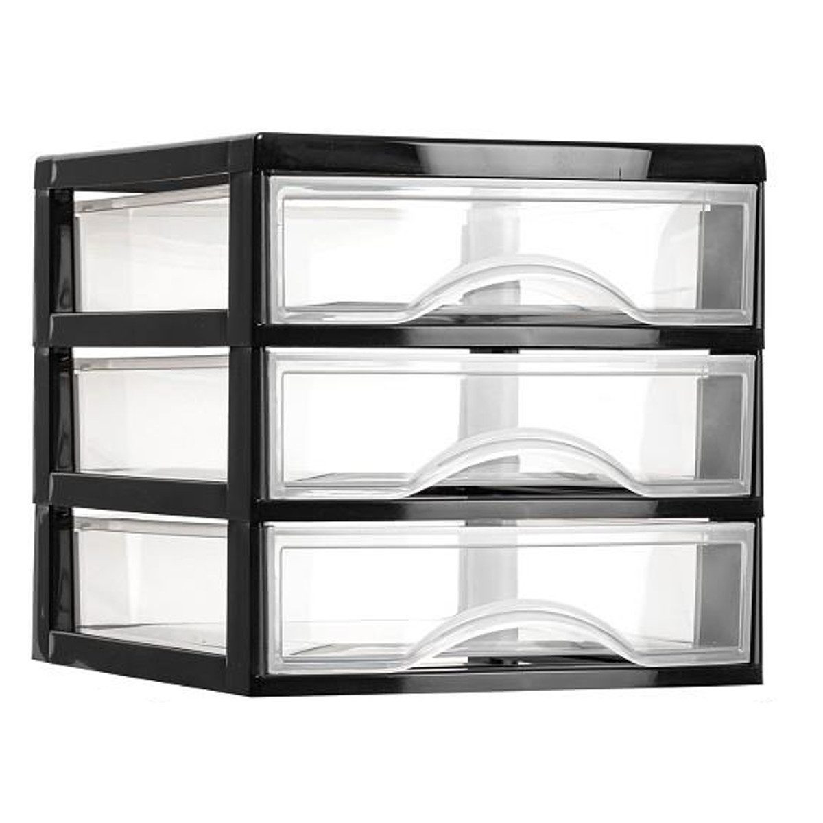 meberg Schubladenbox Schubladen Organizer 3er 4er oder 5er Kunststoff stapelbar, (Sortierbox Aufbewahrung Behälter Schubladenbox, Aufbewahrung Box Ordnungssystem), schwarz transparent für Schreibtisch Büro