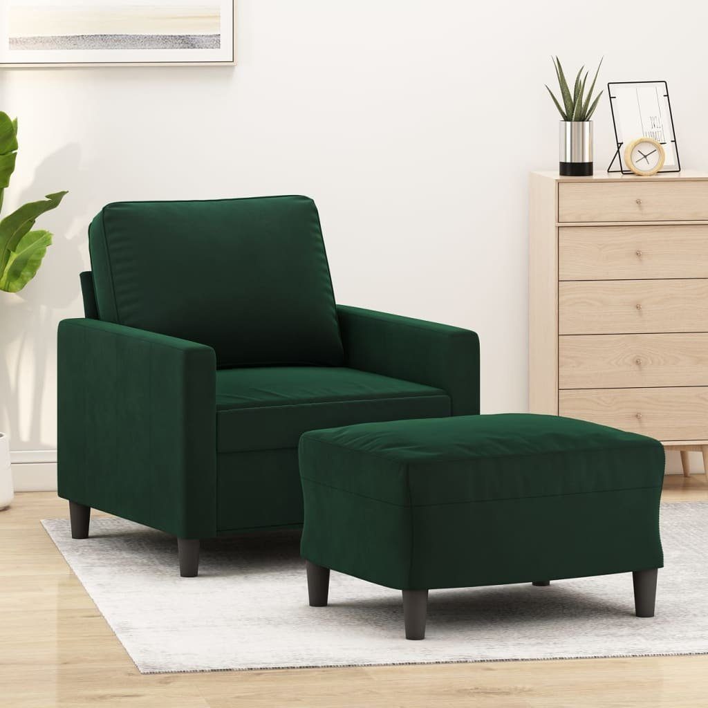 furnicato Sessel »Sessel mit Hocker Dunkelgrün 60 cm Samt«