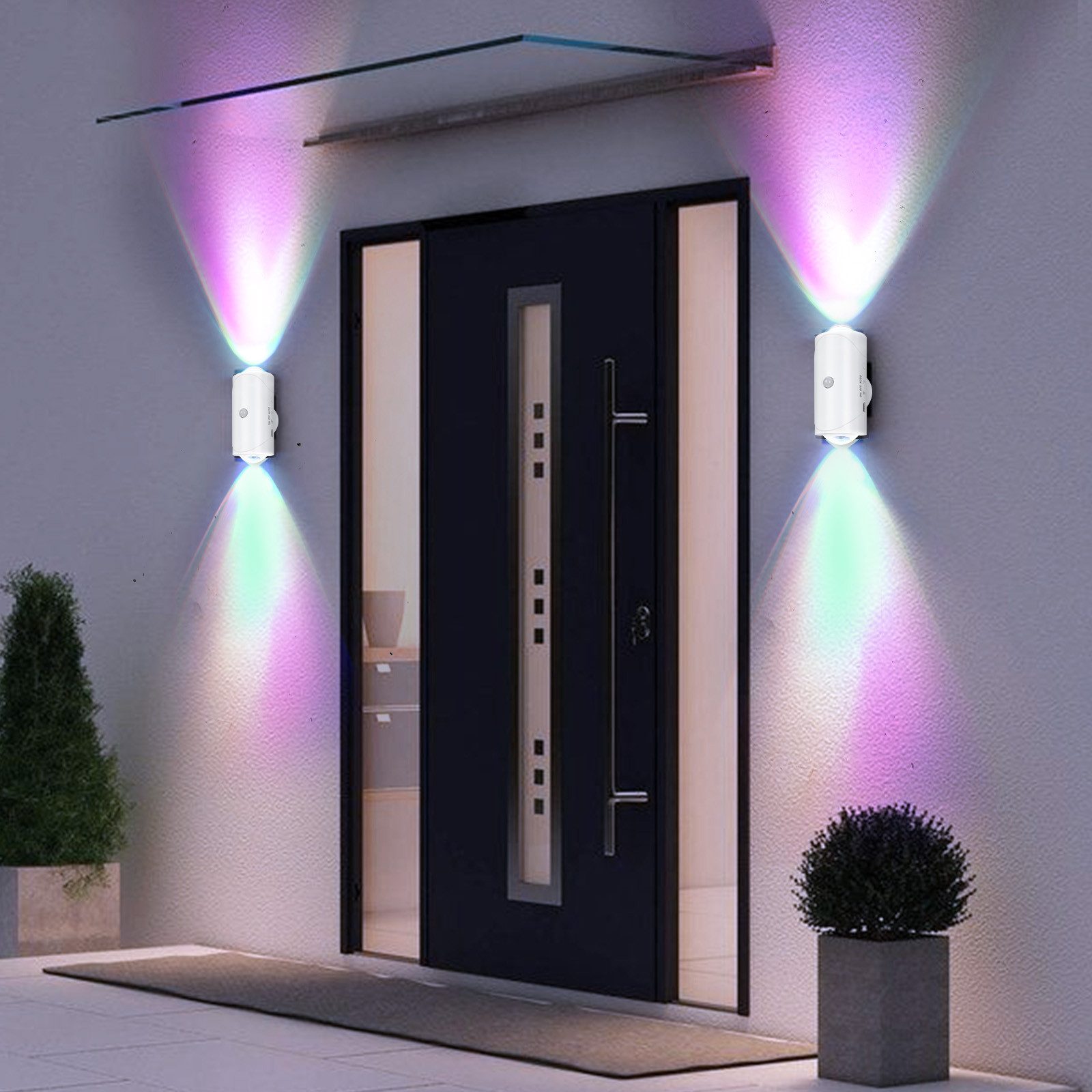 PRIISF LED Wandleuchte Kabellos mit Bewegungsmelder LED Wandleuchten ohne Stromanschluss Akku, Dimmbare, RGB Magnetische Wandlicht Flur Strahler Up Down Wandbeleuchtung Dekolicht, LED Nachtlicht Nachtlampe mit Dämmerungssensor, RGB Farbwechsel Lichteffekt, innen Bewegungslicht Wandlampe Nachtlicht Aufladbar