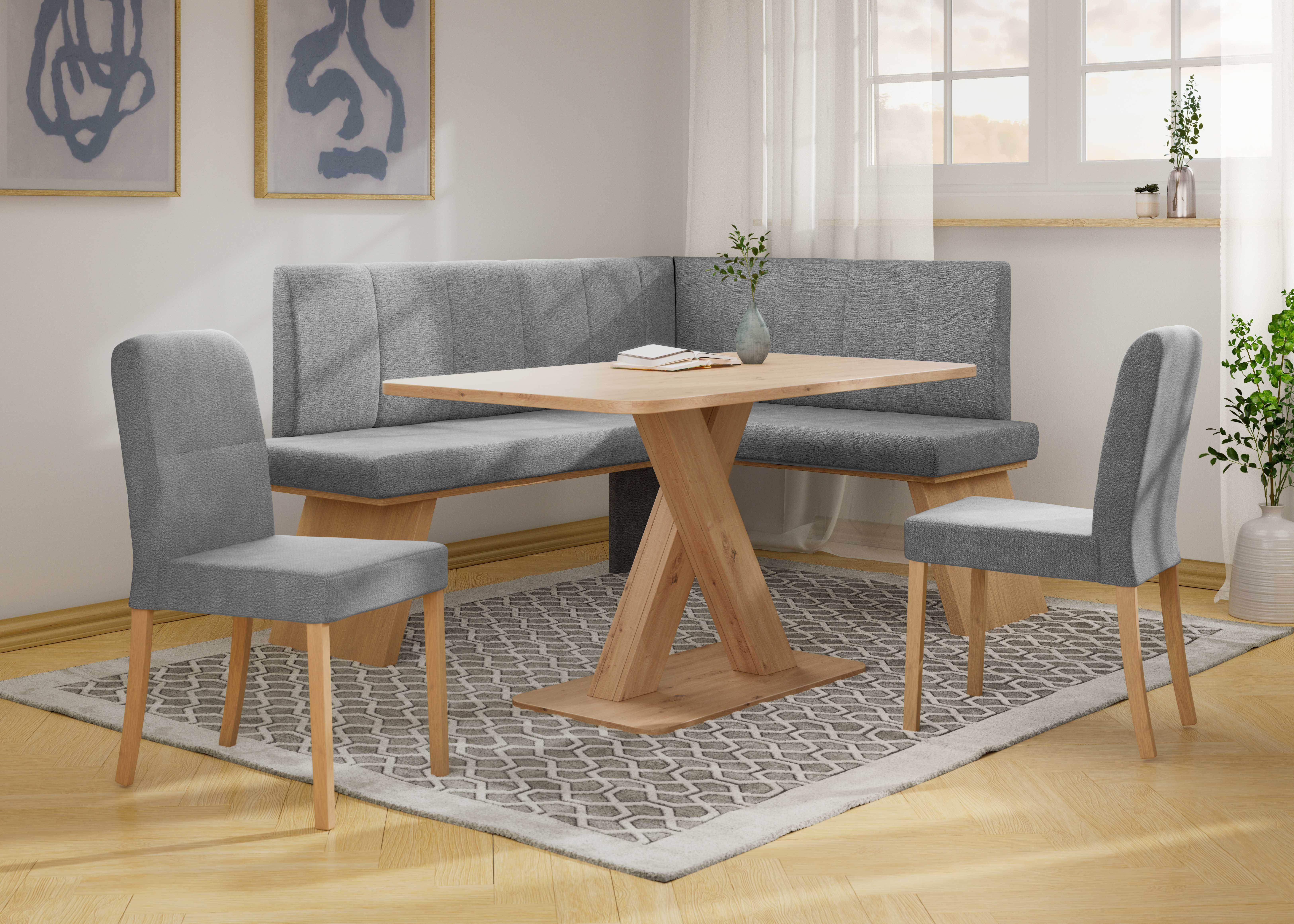 OTTO home Eckbankgruppe Nina, (Set, 4-tlg., 4er), Sitzgruppe Esszimmer Stühle Tisch und Bank bequem gepolstert