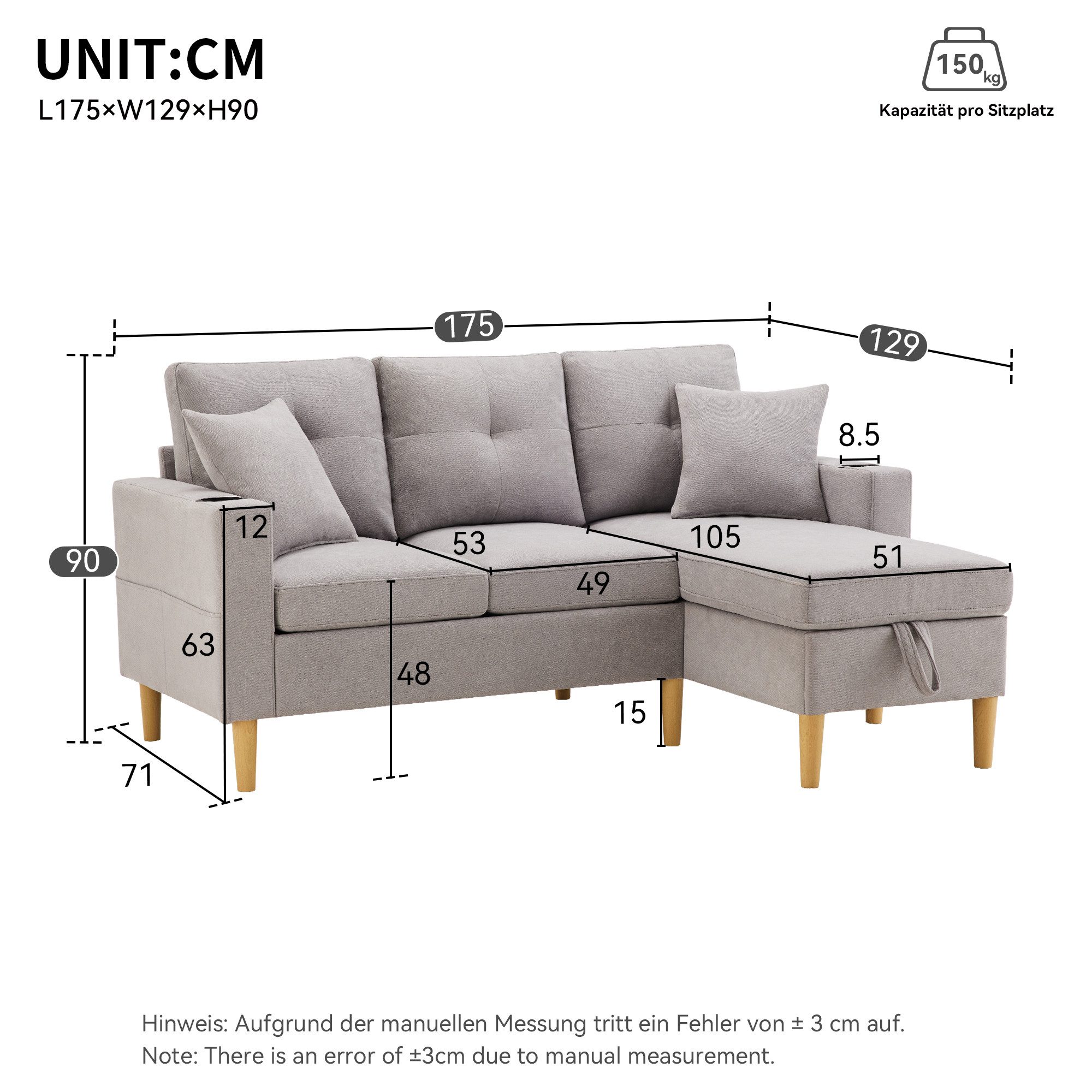 Ulife Ecksofa Modernes L-Form-Sofa mit Chaiselongue günstig online kaufen