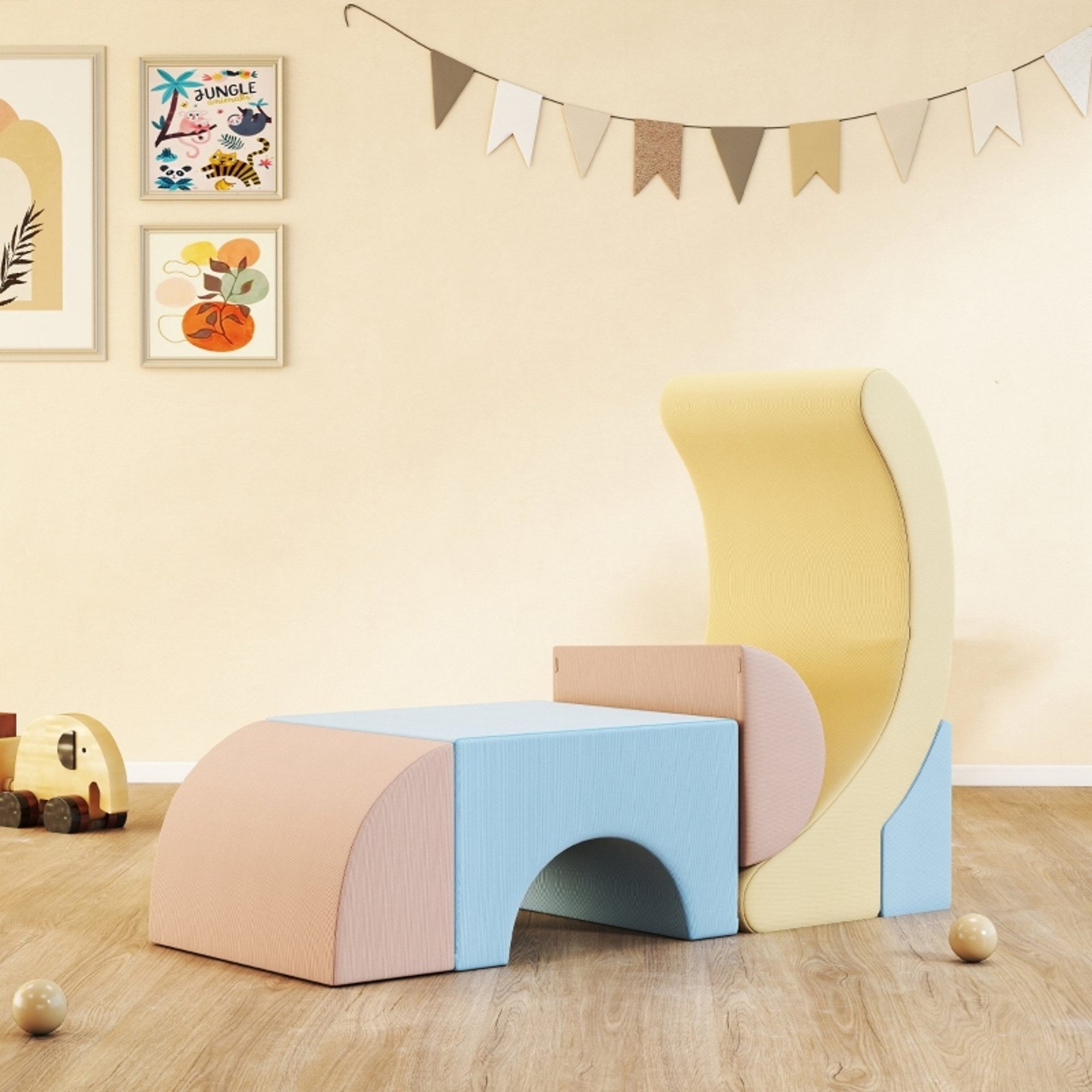 MC Star 5er-Set Schaumstoff-Kletterblöcke, Cordbezug, leichtes Gewicht Spielbausteine, (zum Bauen, Krabbeln, Klettern, Bunt)