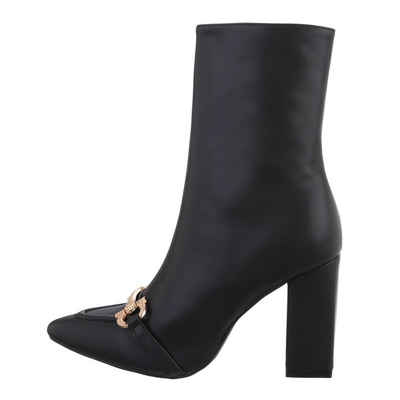 Ital-Design Damen Elegant High-Heel-Stiefelette Blockabsatz High-Heel Stiefeletten in Schwarz